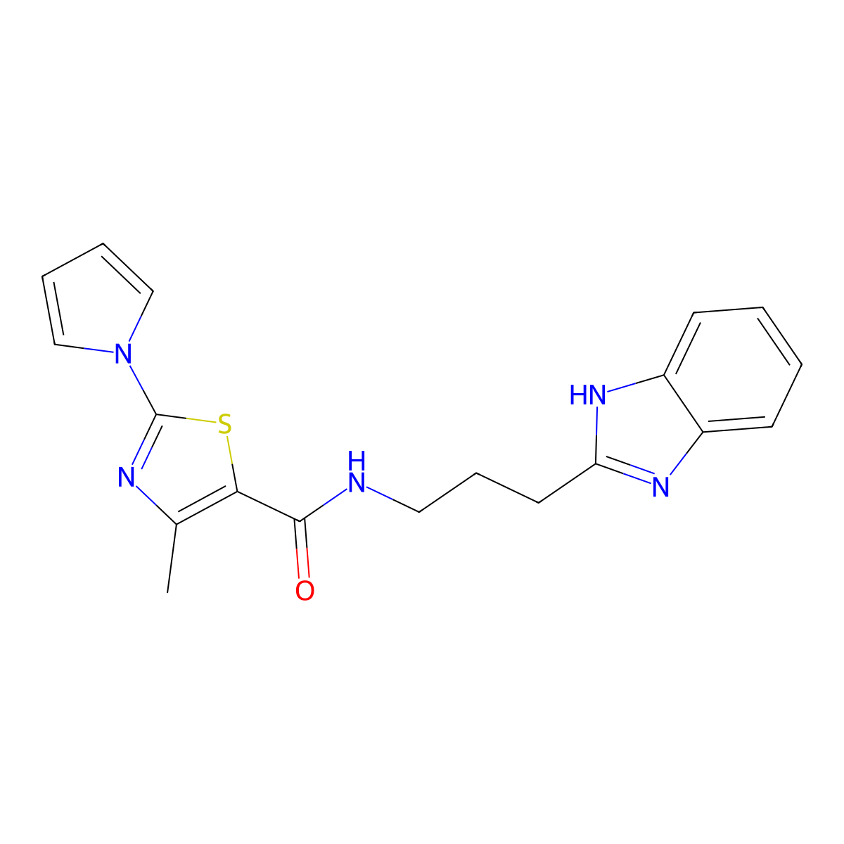 N-(3-(1H-benzo[d]imidazol-2-yl)propyl)-4-methyl-2-(1H-pyrrol-1-yl)thiazole-5-carboxamide molecular structure, CAS 1401569-32-1