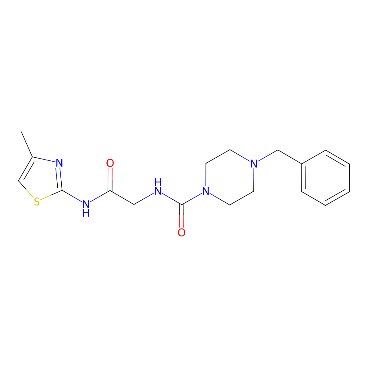 4-benzyl-N-{2-[(4-methyl-1,3-thiazol-2-yl)amino]-2-oxoethyl}piperazine-1-carboxamide molecular structure, CAS 1401569-64-9