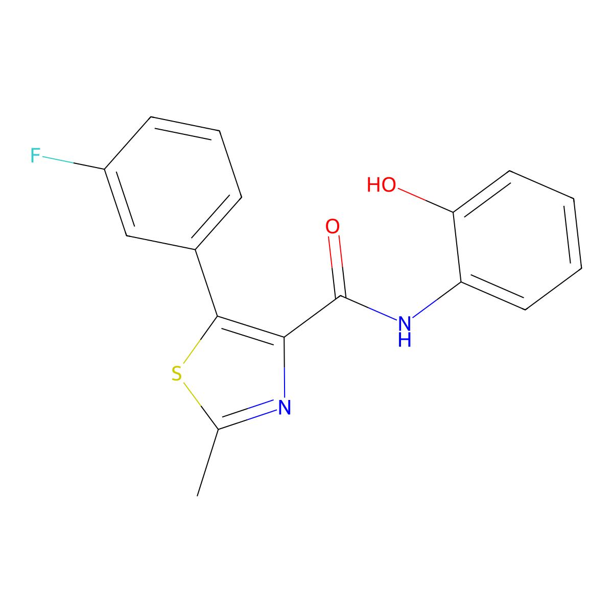 5-(3-fluorophenyl)-N-(2-hydroxyphenyl)-2-methyl-1,3-thiazole-4-carboxamide molecular structure, CAS 1401569-94-5