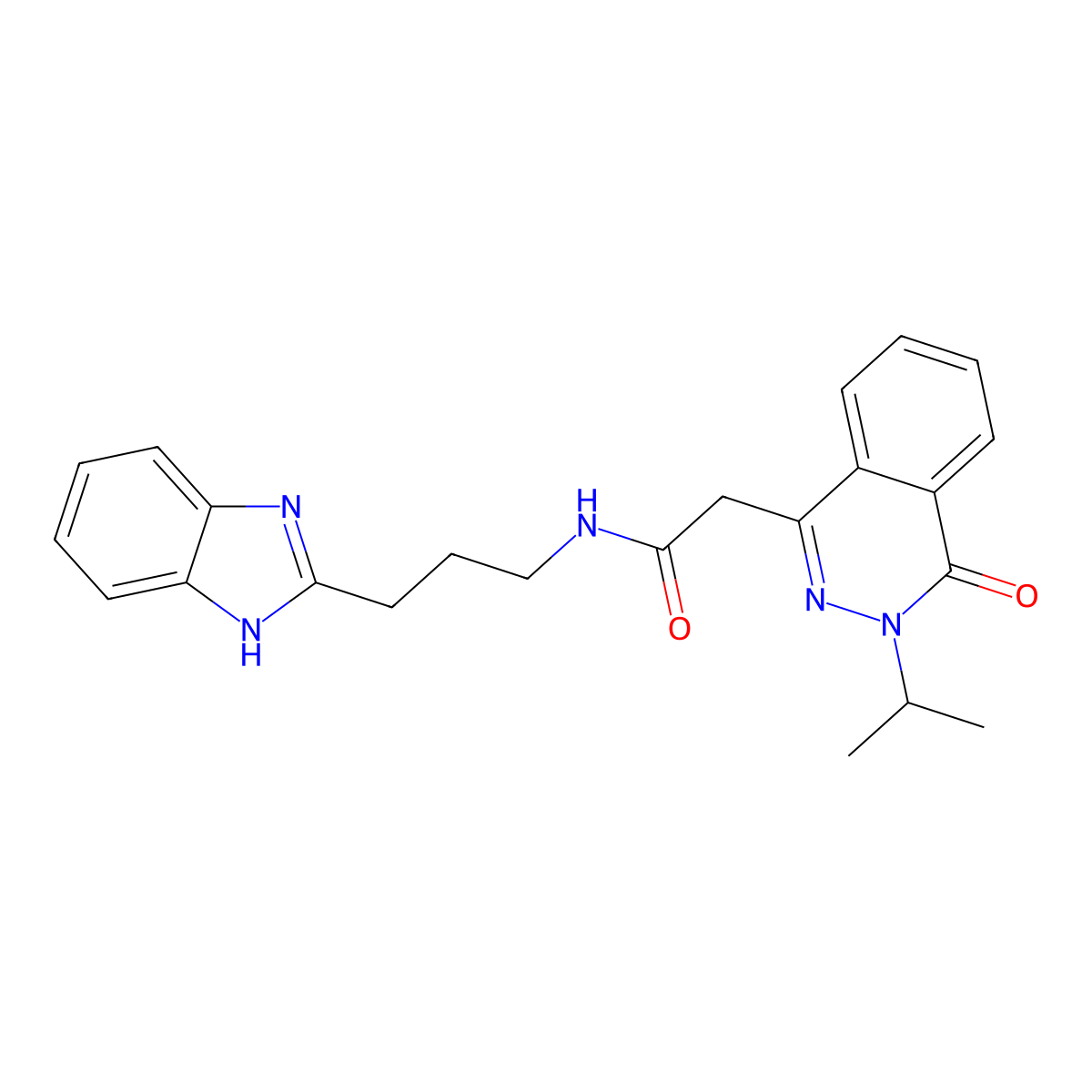 N-(3-(1H-benzo[d]imidazol-2-yl)propyl)-2-(3-isopropyl-4-oxo-3,4-dihydrophthalazin-1-yl)acetamide molecular structure, CAS 1401569-95-6