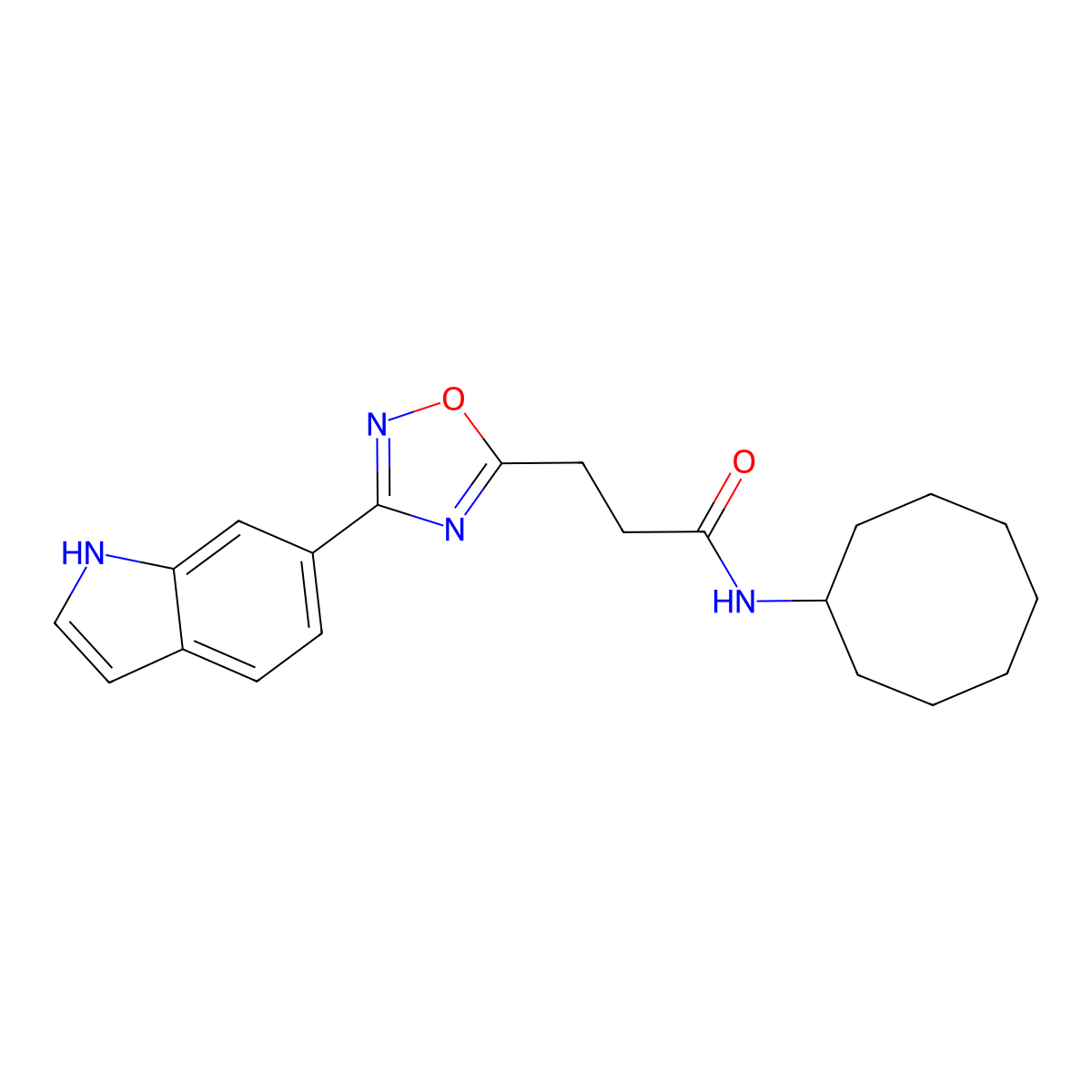 N-cyclooctyl-3-[3-(1H-indol-6-yl)-1,2,4-oxadiazol-5-yl]propanamide molecular structure, CAS 1401570-06-6
