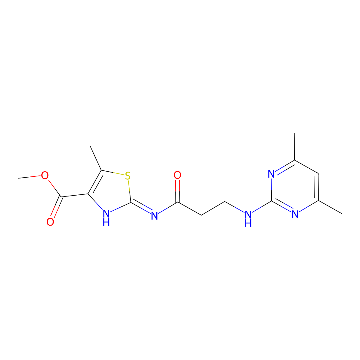 Methyl 2-(3-((4,6-dimethylpyrimidin-2-yl)amino)propanamido)-5-methylthiazole-4-carboxylate molecular structure, CAS 1401572-50-6