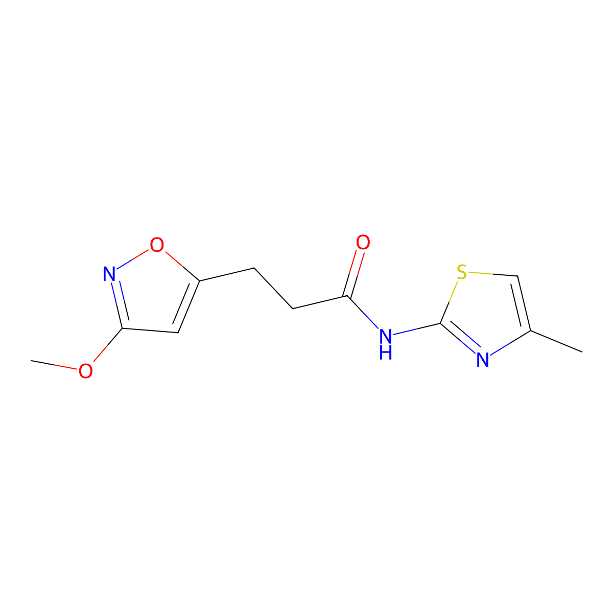 3-(3-methoxy-1,2-oxazol-5-yl)-N-(4-methyl-1,3-thiazol-2-yl)propanamide molecular structure, CAS 1401572-52-8