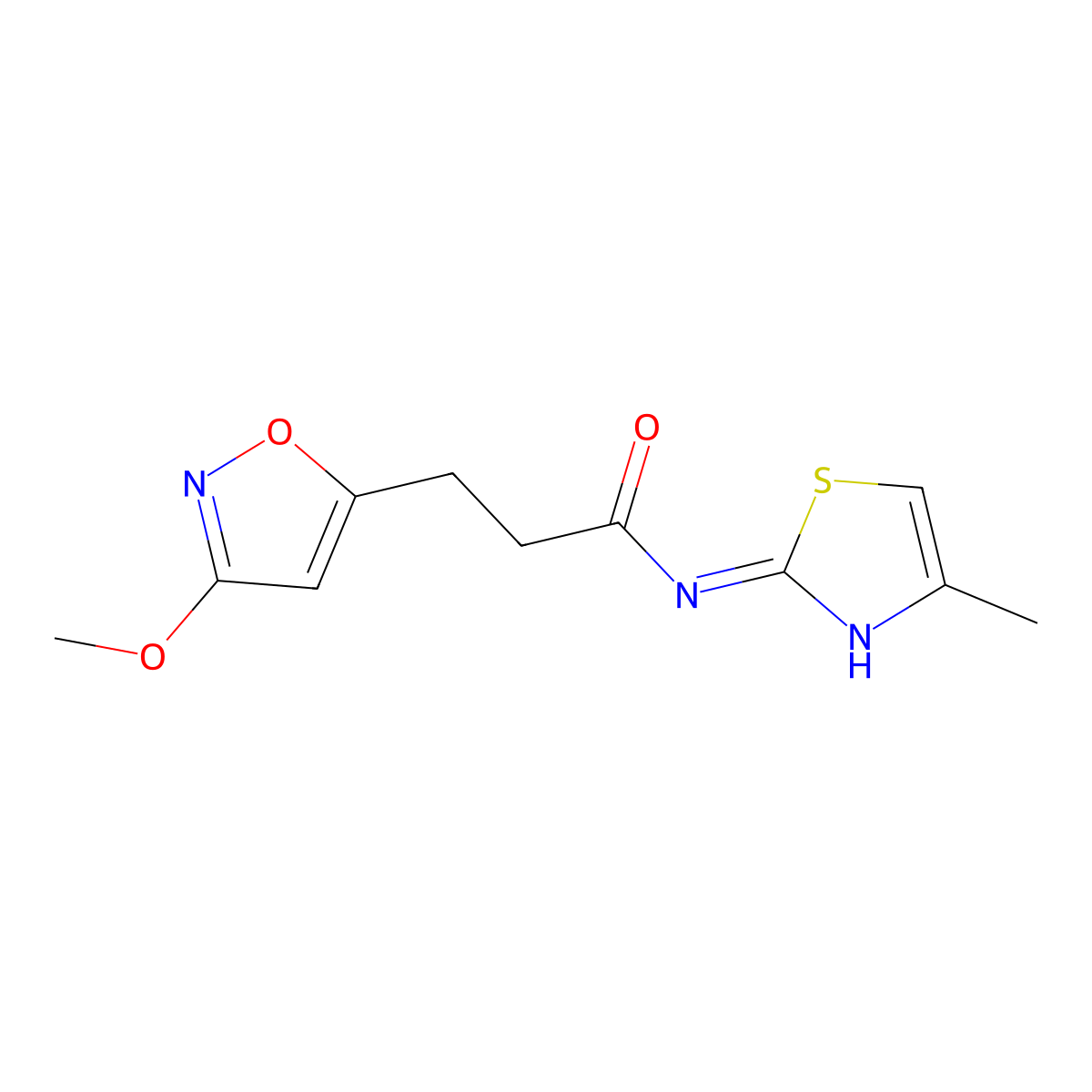 3-(3-methoxy-1,2-oxazol-5-yl)-N-(4-methyl-1,3-thiazol-2-yl)propanamide molecular structure, CAS 1401572-52-8