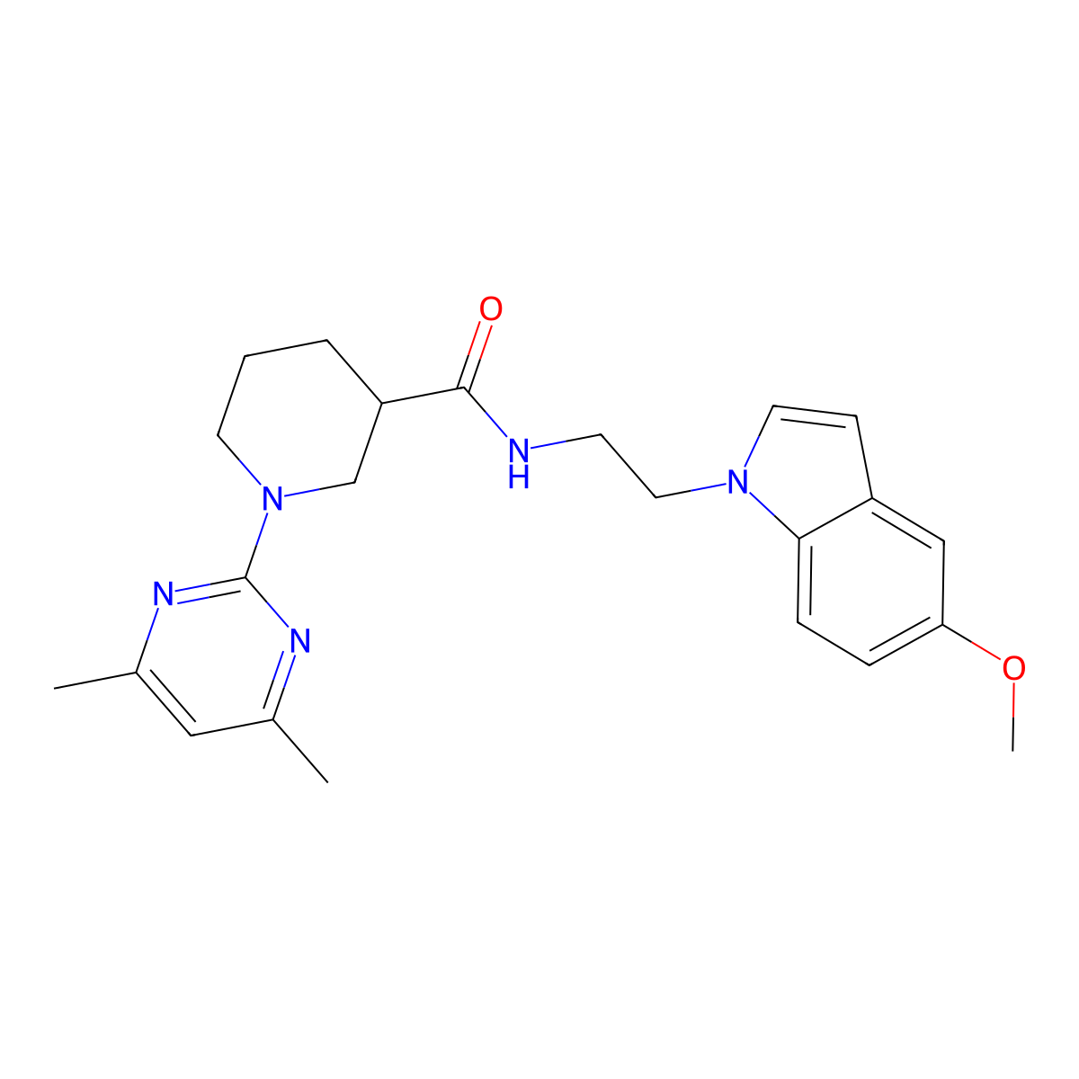 1-(4,6-dimethyl-2-pyrimidinyl)-N-[2-(5-methoxy-1H-indol-1-yl)ethyl]-3-piperidinecarboxamide molecular structure, CAS 1401572-62-0