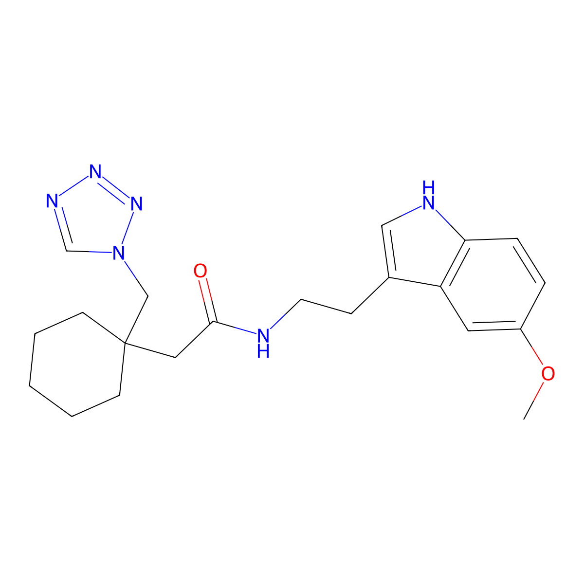 N-[2-(5-methoxy-1H-indol-3-yl)ethyl]-2-[1-(1H-1,2,3,4-tetraazol-1-ylmethyl)cyclohexyl]acetamide molecular structure, CAS 1401572-78-8