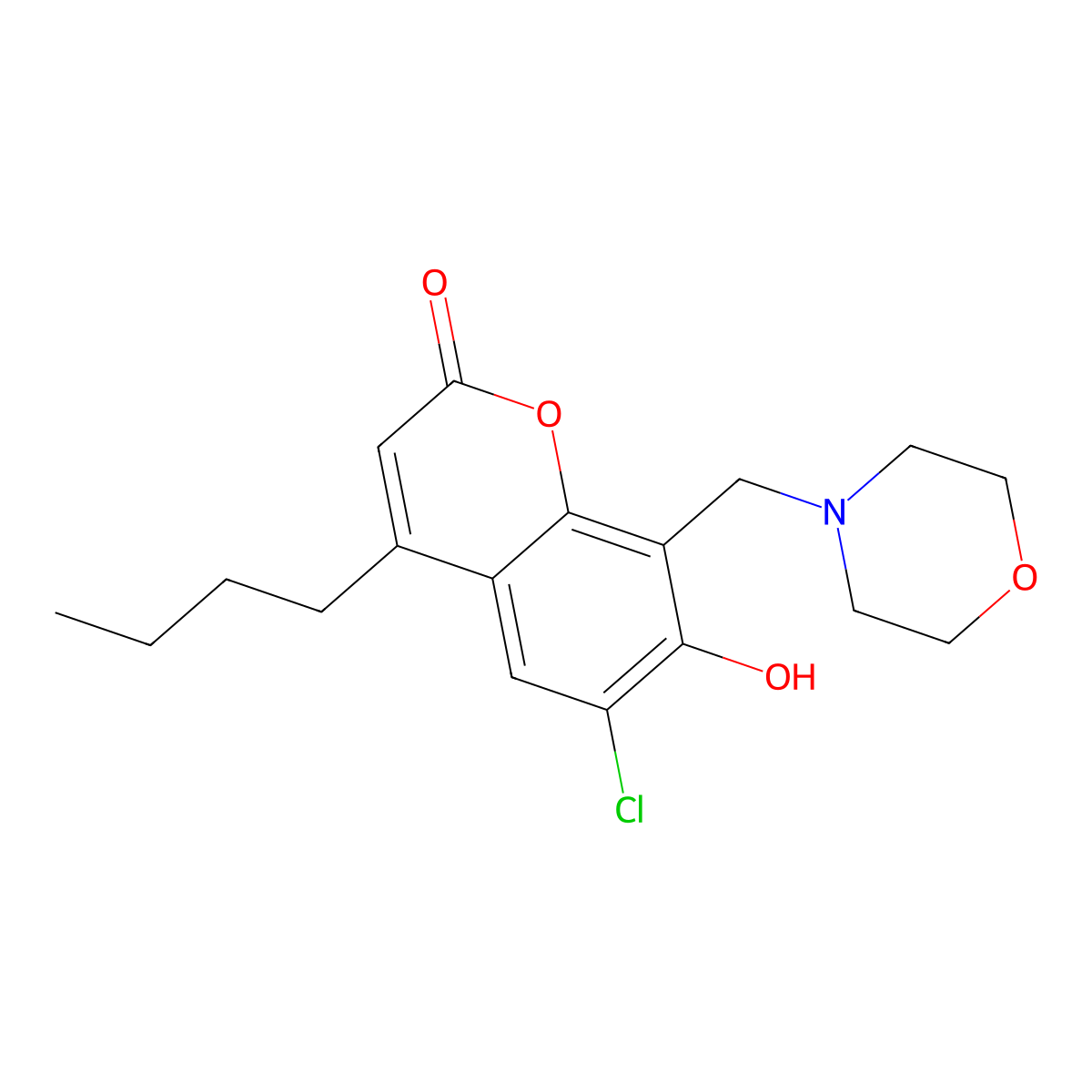 4-butyl-6-chloro-7-hydroxy-8-(morpholin-4-ylmethyl)-2H-chromen-2-one molecular structure, CAS 1401572-91-5