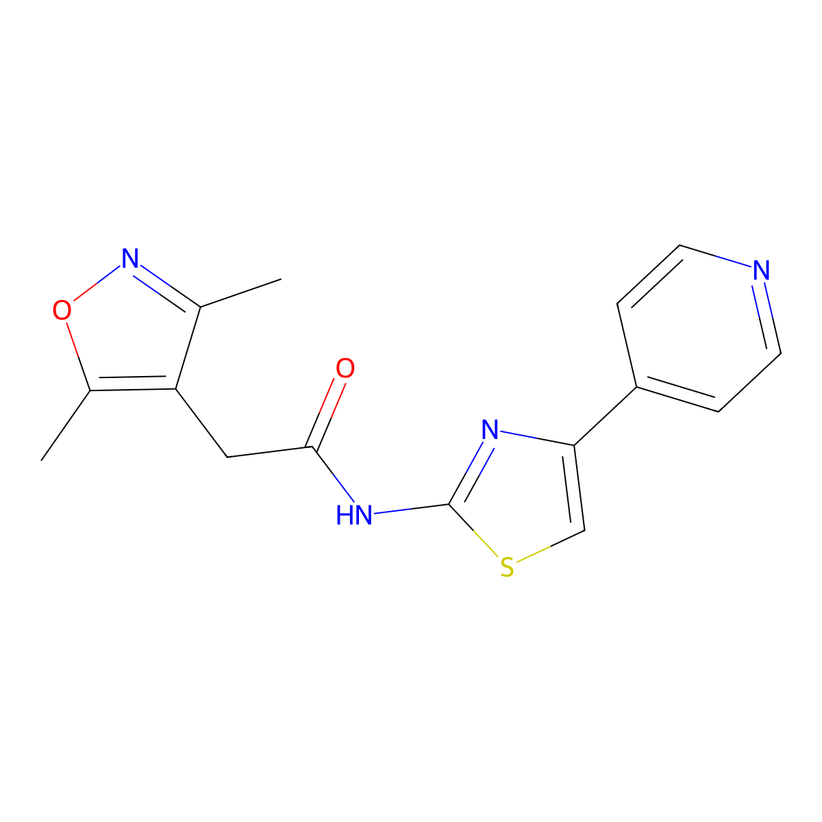 2-(3,5-dimethylisoxazol-4-yl)-N-(4-(pyridin-4-yl)thiazol-2-yl)acetamide molecular structure, CAS 1401573-00-9