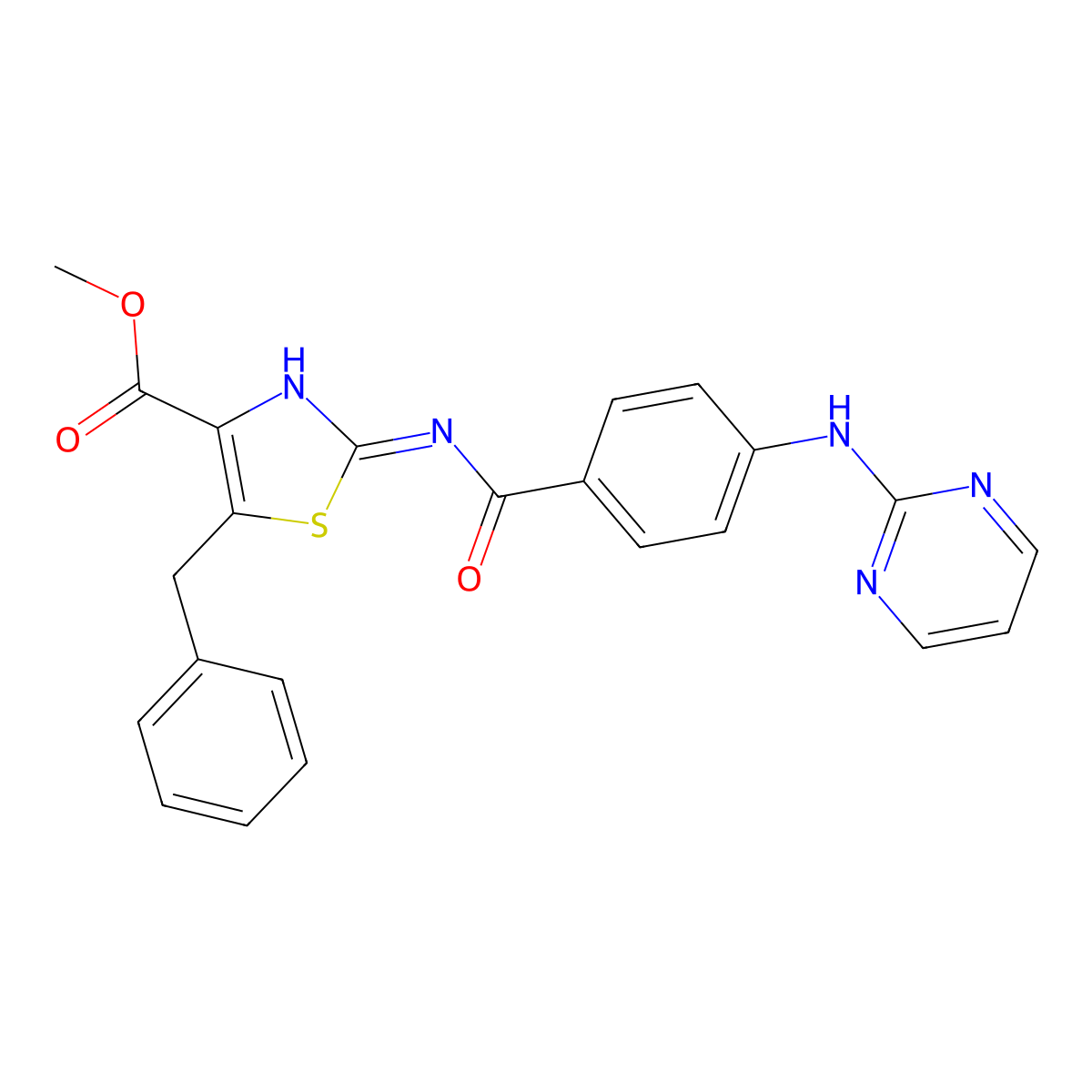 Methyl 5-benzyl-2-({[4-(pyrimidin-2-ylamino)phenyl]carbonyl}amino)-1,3-thiazole-4-carboxylate molecular structure, CAS 1401573-03-2