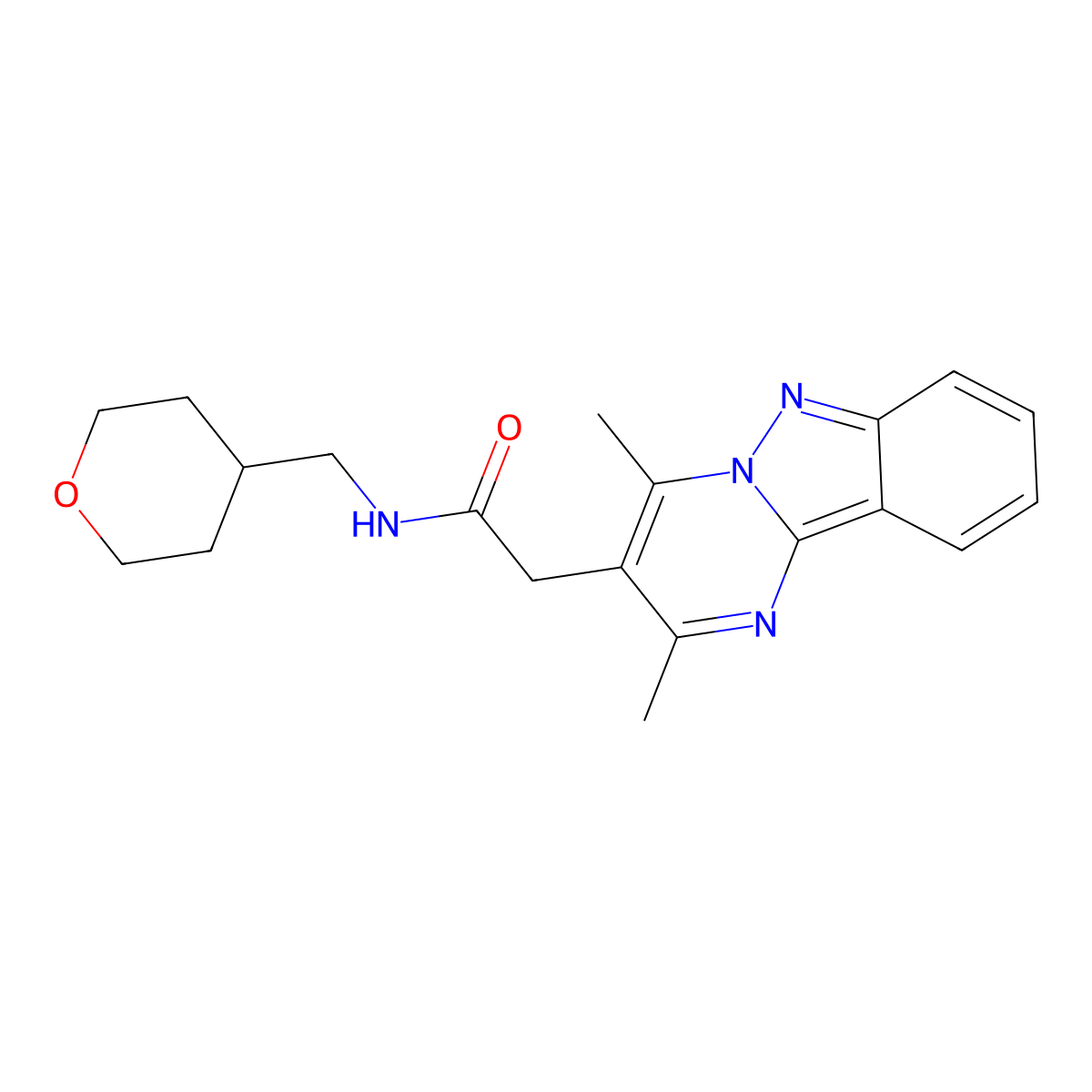 2-(2,4-dimethylpyrimido[1,2-b]indazol-3-yl)-N-(tetrahydro-2H-pyran-4-ylmethyl)acetamide molecular structure, CAS 1401573-05-4