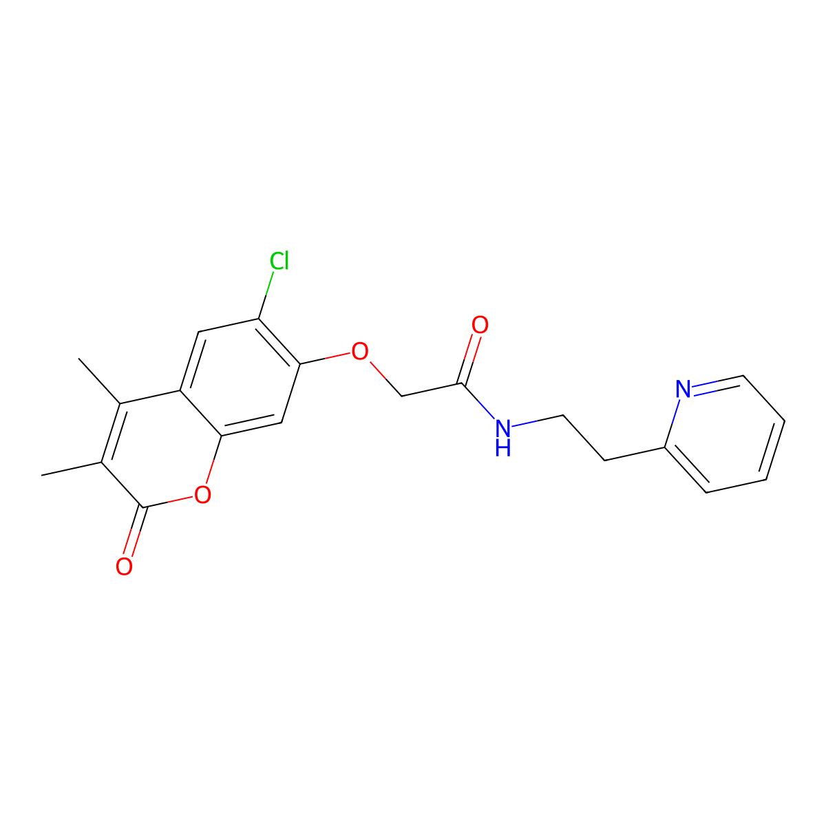 2-[(6-chloro-3,4-dimethyl-2-oxo-2H-chromen-7-yl)oxy]-N-[2-(2-pyridyl)ethyl]acetamide molecular structure, CAS 1401573-11-2