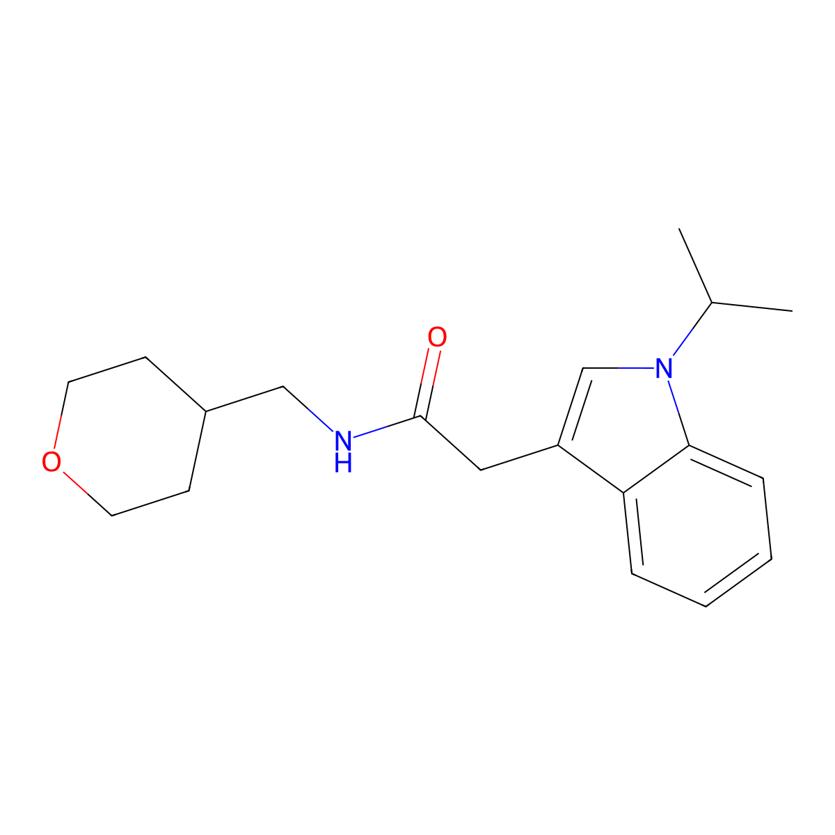 2-(1-isopropyl-1H-indol-3-yl)-N-(tetrahydro-2H-pyran-4-ylmethyl)acetamide molecular structure, CAS 1401573-31-6