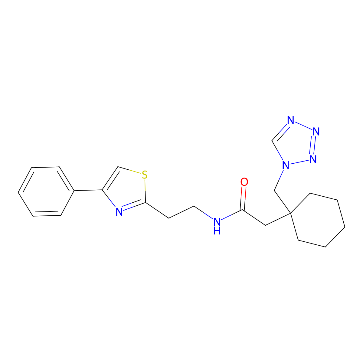 N-[2-(4-phenyl-1,3-thiazol-2-yl)ethyl]-2-[1-(1H-1,2,3,4-tetraazol-1-ylmethyl)cyclohexyl]acetamide molecular structure, CAS 1401573-35-0