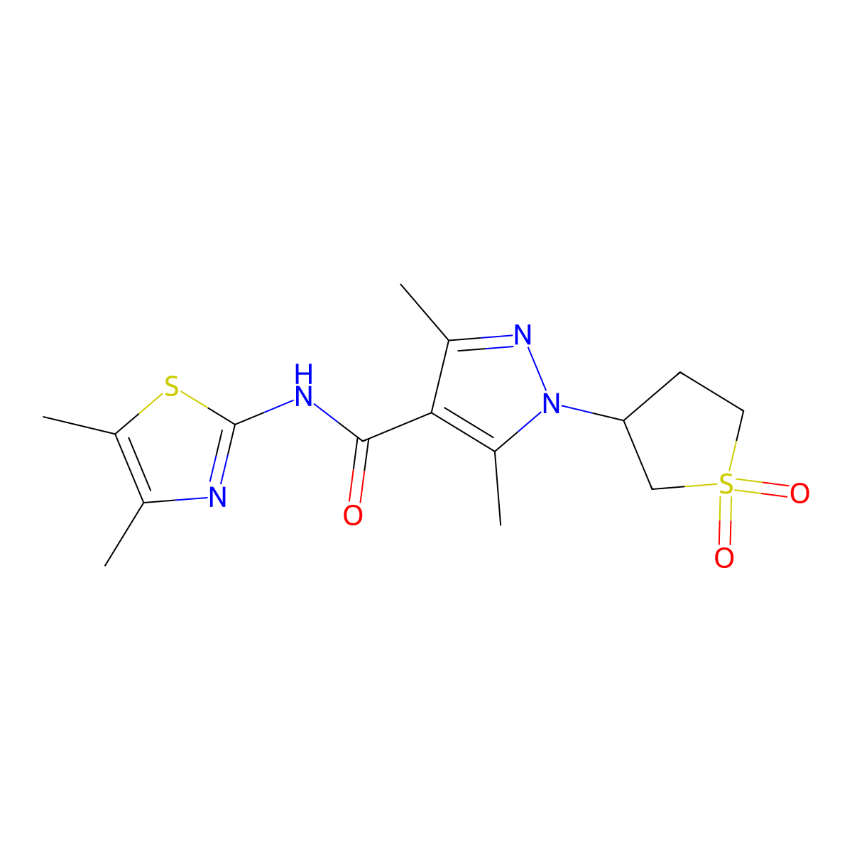 N-(4,5-dimethylthiazol-2-yl)-1-(1,1-dioxidotetrahydrothiophen-3-yl)-3,5-dimethyl-1H-pyrazole-4-carboxamide molecular structure, CAS 1401573-40-7