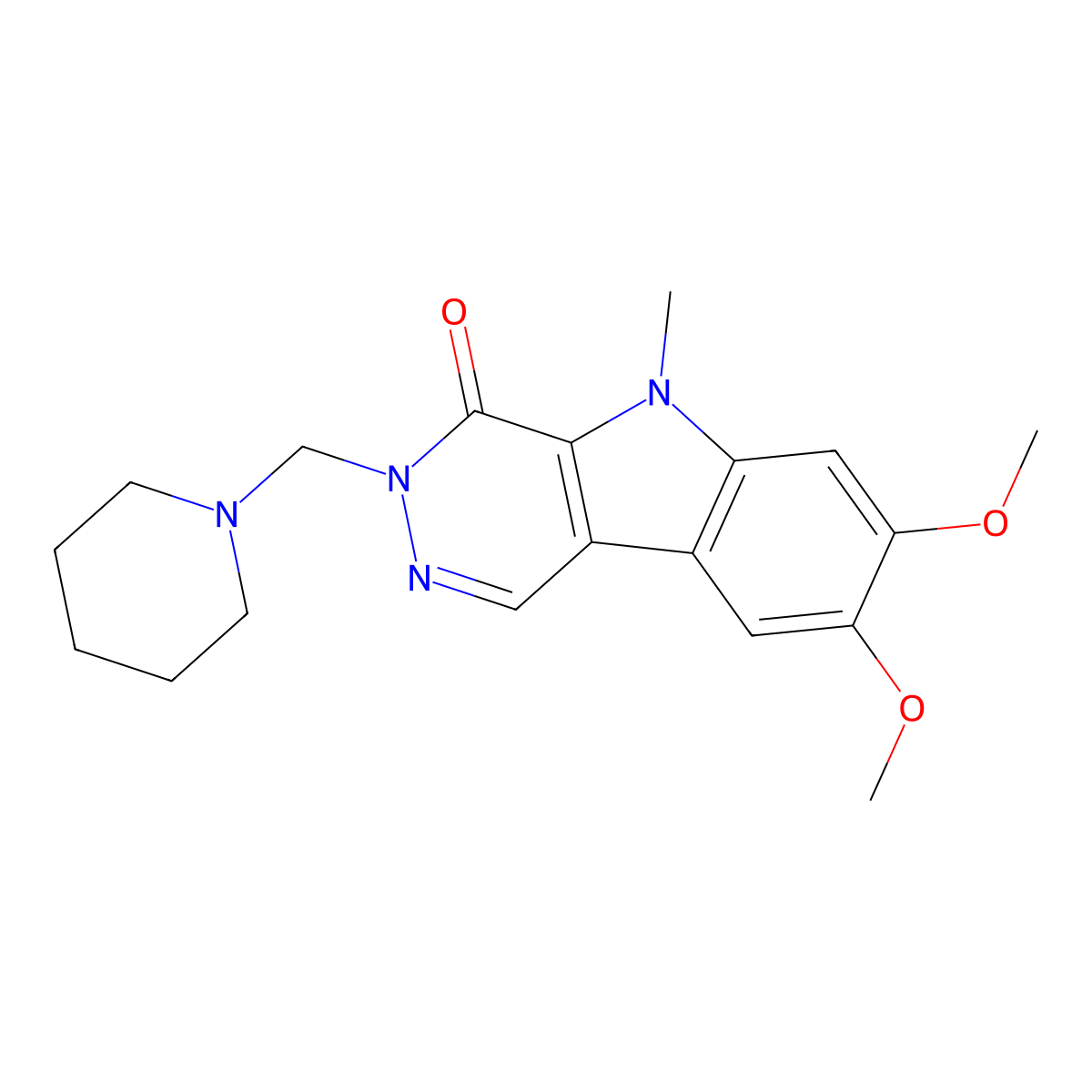 7,8-dimethoxy-5-methyl-3-(piperidin-1-ylmethyl)-3,5-dihydro-4H-pyridazino[4,5-b]indol-4-one molecular structure, CAS 1401573-59-8