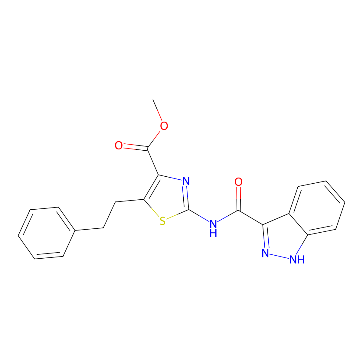 methyl 2-[(1H-indazol-3-ylcarbonyl)amino]-5-(2-phenylethyl)-1,3-thiazole-4-carboxylate molecular structure, CAS 1401573-67-8