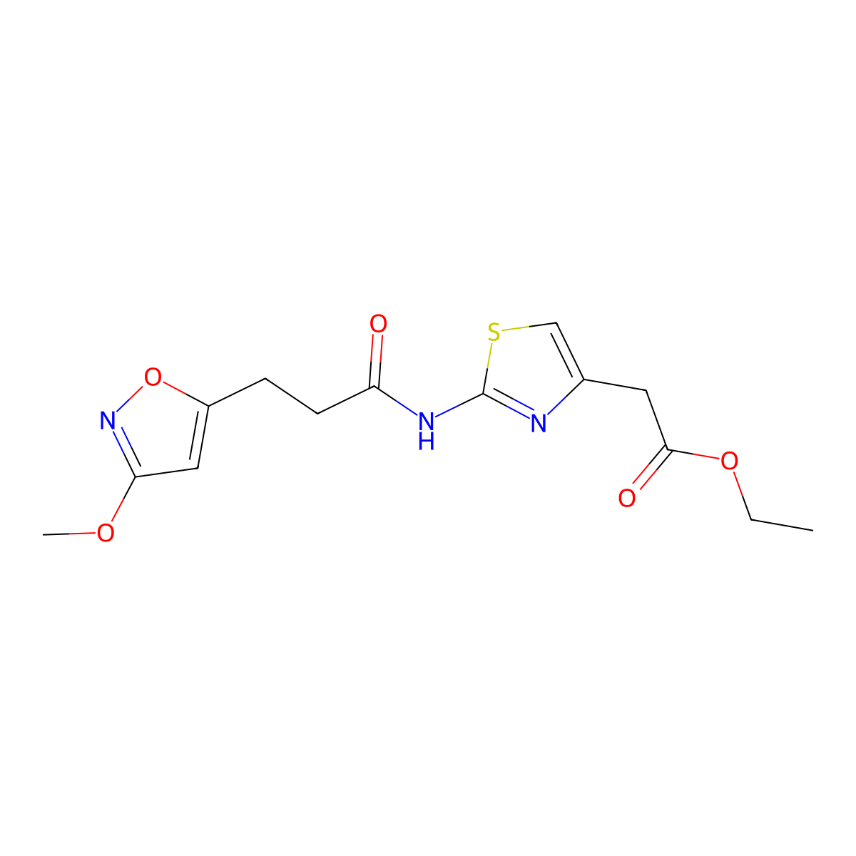 Ethyl (2-{[3-(3-methoxy-1,2-oxazol-5-yl)propanoyl]amino}-1,3-thiazol-4-yl)acetate molecular structure, CAS 1401573-91-8