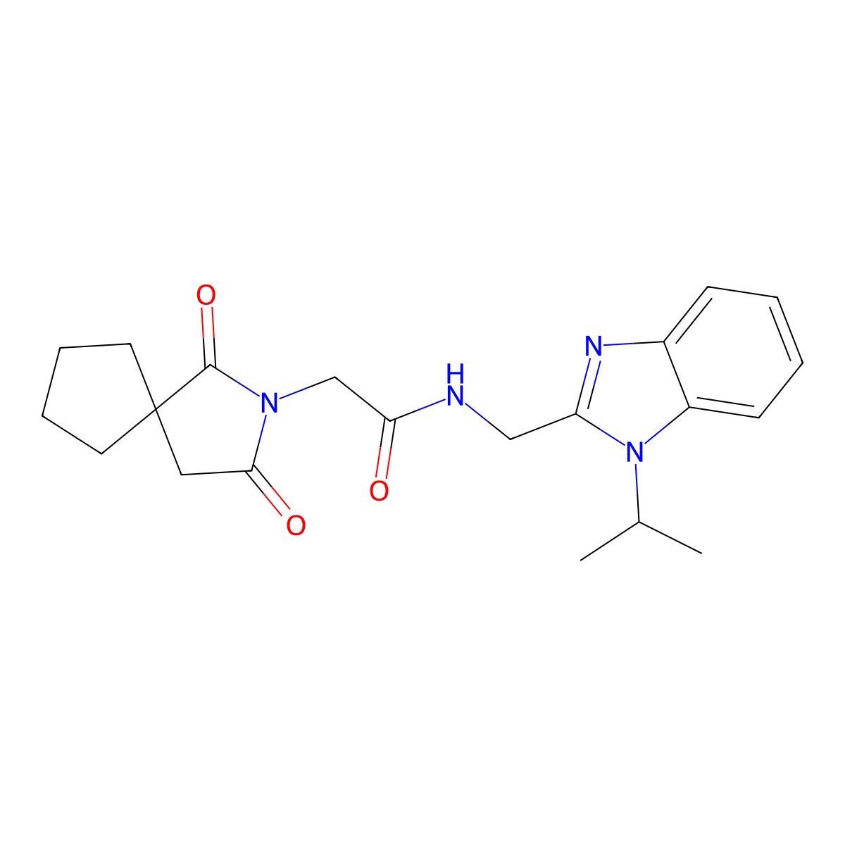 2-(1,3-dioxo-2-azaspiro[4.4]non-2-yl)-N-[(1-isopropyl-1H-1,3-benzimidazol-2-yl)methyl]acetamide molecular structure, CAS 1401573-94-1