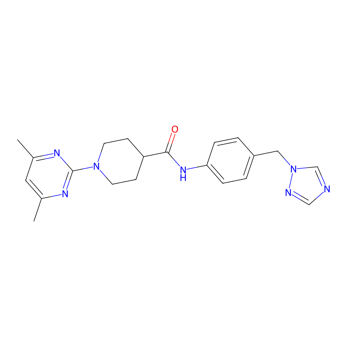 1-(4,6-dimethylpyrimidin-2-yl)-N-[4-(1H-1,2,4-triazol-1-ylmethyl)phenyl]piperidine-4-carboxamide molecular structure, CAS 1401574-05-7