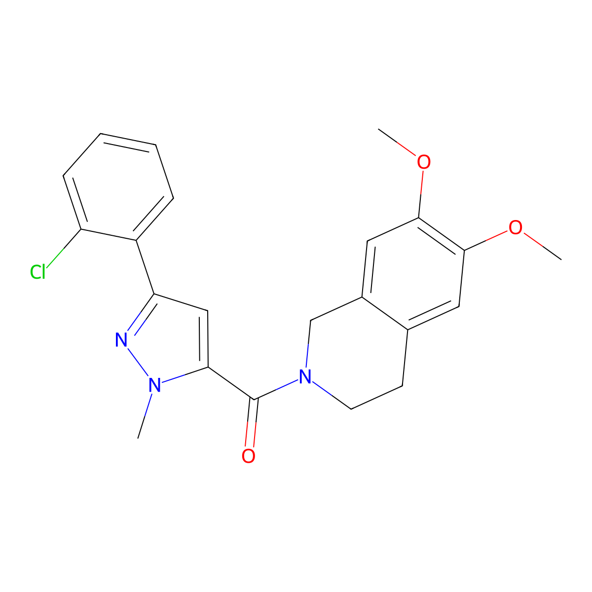 [3-(2-chlorophenyl)-1-methyl-1H-pyrazol-5-yl](6,7-dimethoxy-3,4-dihydroisoquinolin-2(1H)-yl)methanone molecular structure, CAS 1401574-26-2