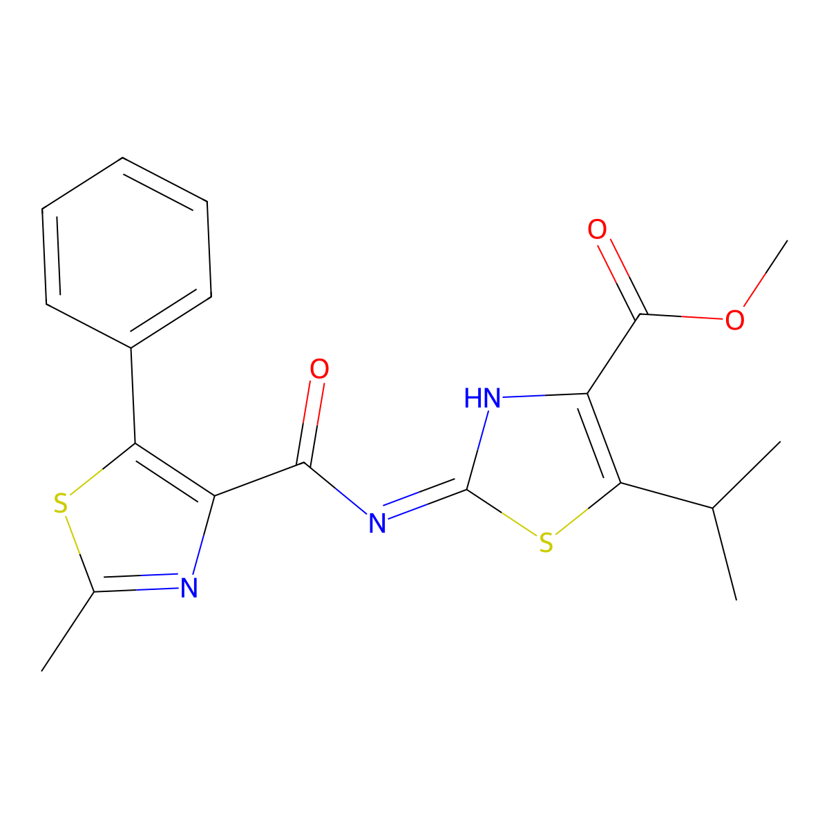 Methyl 2-{[(2-methyl-5-phenyl-1,3-thiazol-4-yl)carbonyl]amino}-5-(propan-2-yl)-1,3-thiazole-4-carboxylate molecular structure, CAS 1401574-40-0