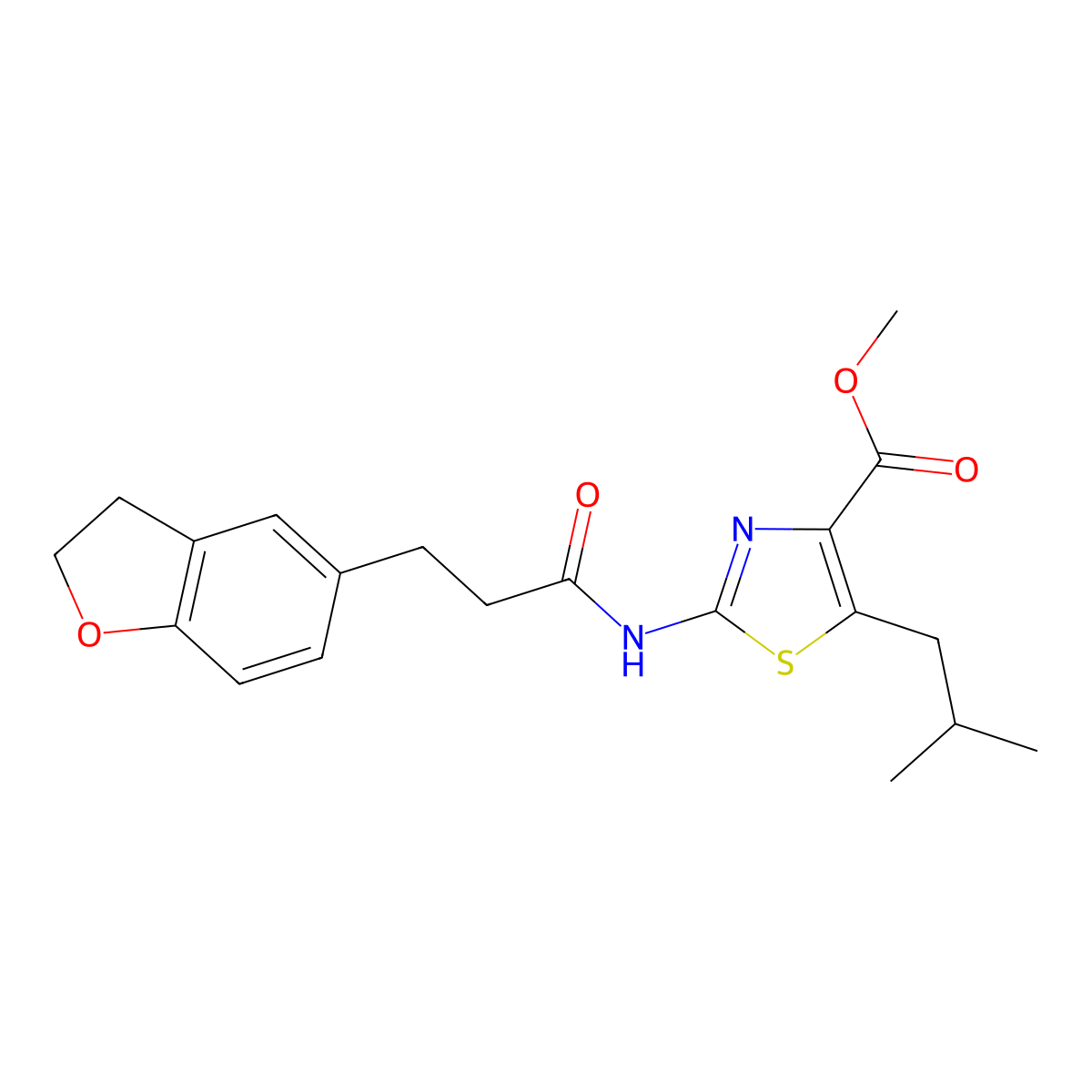 Methyl 2-{[3-(2,3-dihydro-1-benzofuran-5-yl)propanoyl]amino}-5-(2-methylpropyl)-1,3-thiazole-4-carboxylate molecular structure, CAS 1401574-89-7