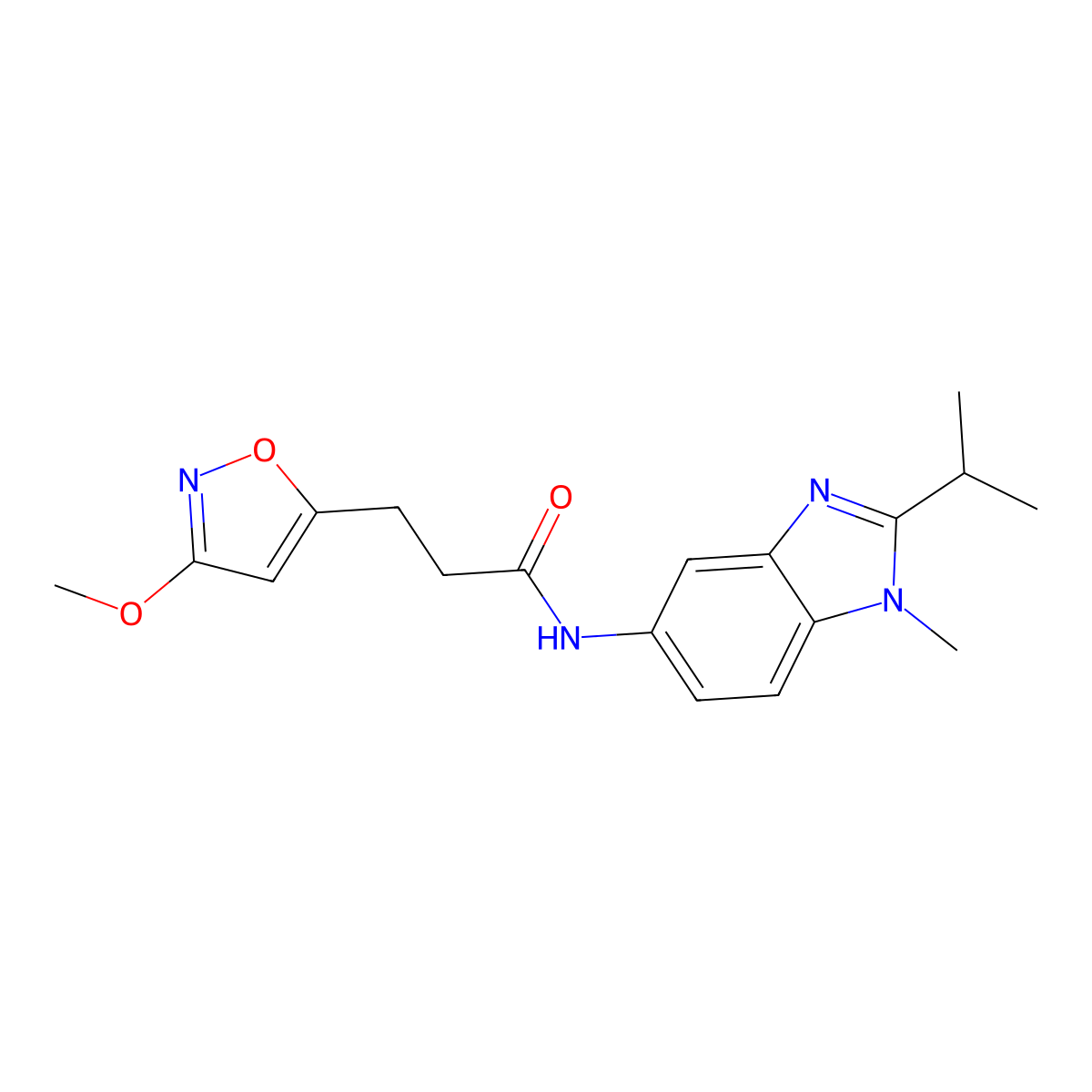 3-(3-methoxy-1,2-oxazol-5-yl)-N-[1-methyl-2-(propan-2-yl)-1H-benzimidazol-5-yl]propanamide molecular structure, CAS 1401575-17-4