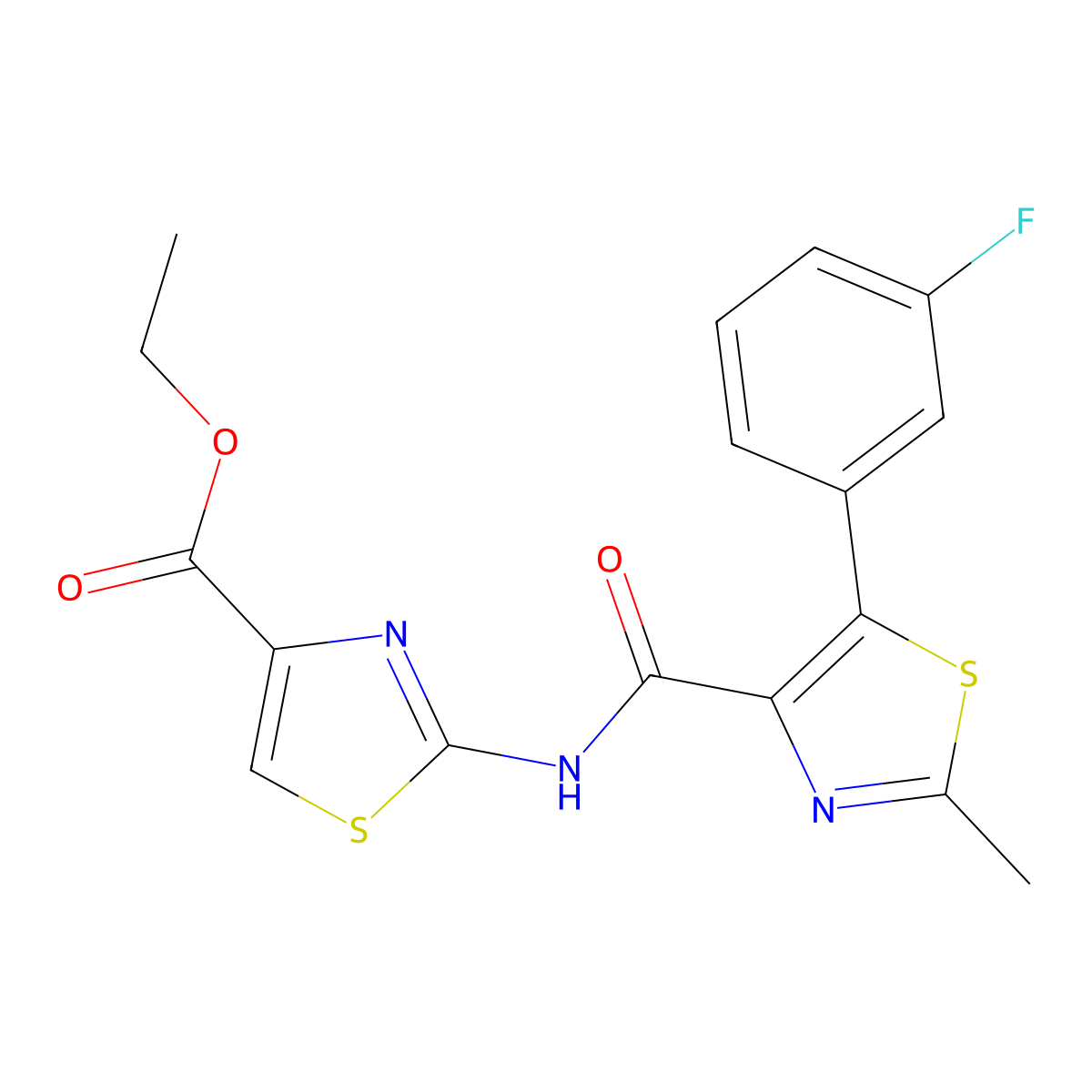 Ethyl 2-({[5-(3-fluorophenyl)-2-methyl-1,3-thiazol-4-yl]carbonyl}amino)-1,3-thiazole-4-carboxylate molecular structure, CAS 1401575-37-8
