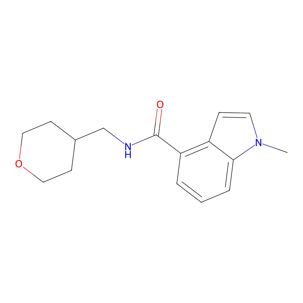 1-methyl-N-(tetrahydro-2H-pyran-4-ylmethyl)-1H-indole-4-carboxamide molecular structure, CAS 1401575-39-0