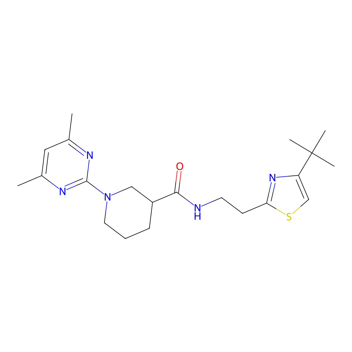 N-[2-(4-tert-butyl-1,3-thiazol-2-yl)ethyl]-1-(4,6-dimethylpyrimidin-2-yl)piperidine-3-carboxamide molecular structure, CAS 1401575-47-0