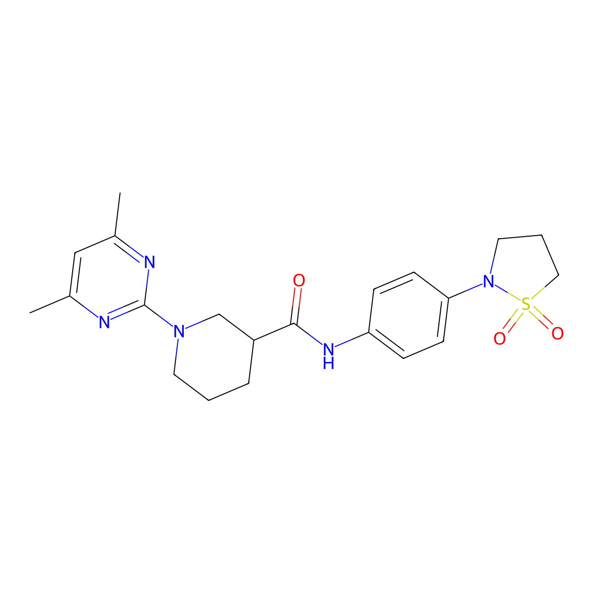 1-(4,6-dimethylpyrimidin-2-yl)-N-[4-(1,1-dioxido-1,2-thiazolidin-2-yl)phenyl]piperidine-3-carboxamide molecular structure, CAS 1401575-49-2