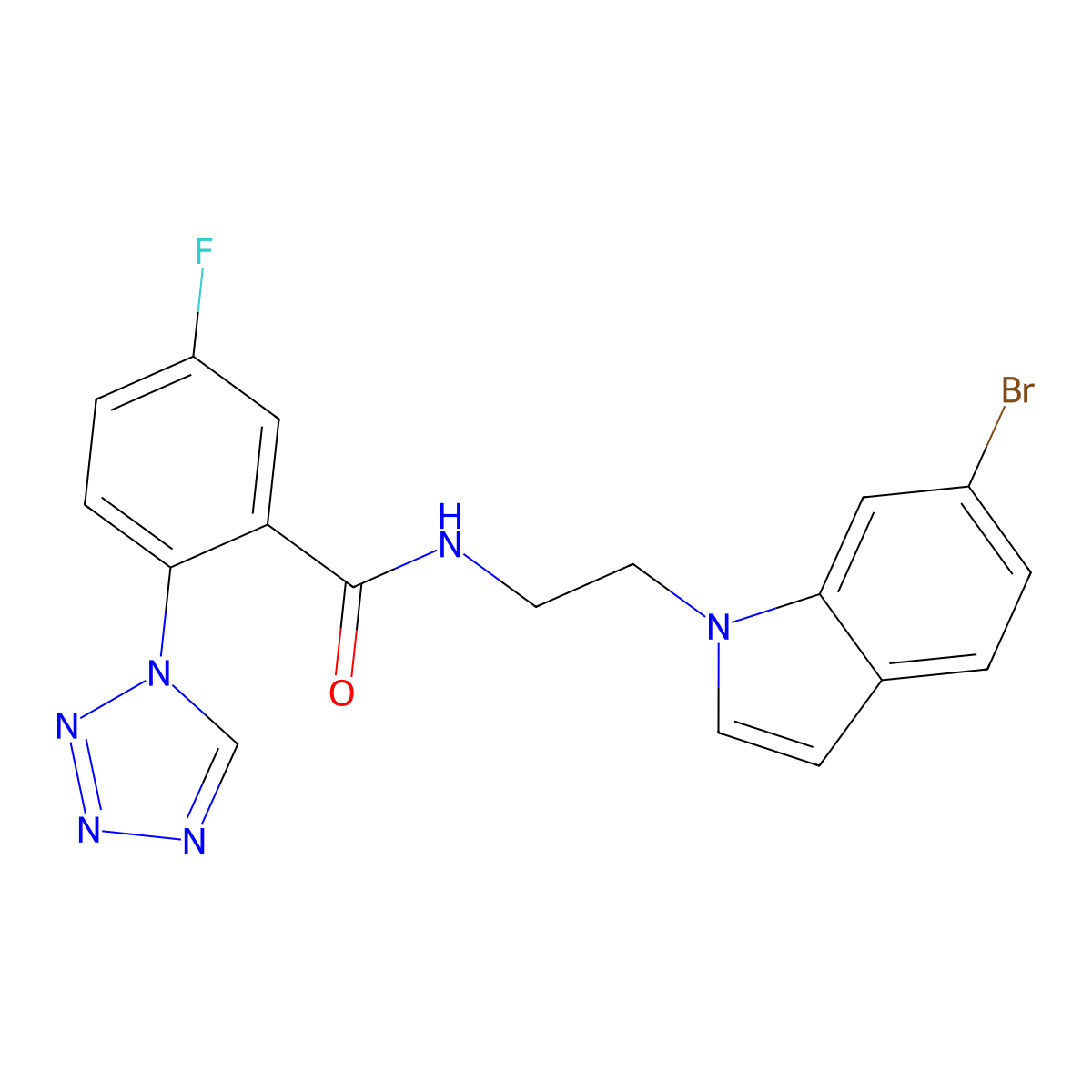N-[2-(6-bromo-1H-indol-1-yl)ethyl]-5-fluoro-2-(1H-1,2,3,4-tetraazol-1-yl)benzamide molecular structure, CAS 1401575-82-3