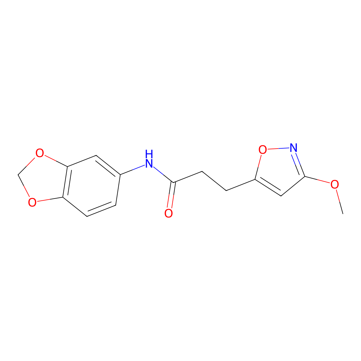 N-(1,3-benzodioxol-5-yl)-3-(3-methoxy-1,2-oxazol-5-yl)propanamide molecular structure, CAS 1401575-88-9