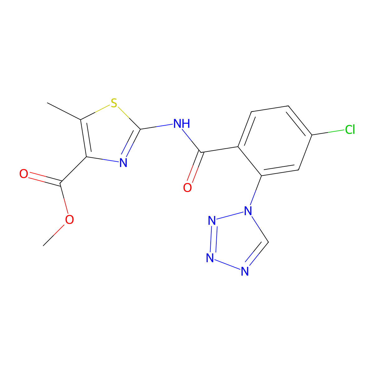 methyl 2-({[4-chloro-2-(1H-tetrazol-1-yl)phenyl]carbonyl}amino)-5-methyl-1,3-thiazole-4-carboxylate molecular structure, CAS 1401575-98-1
