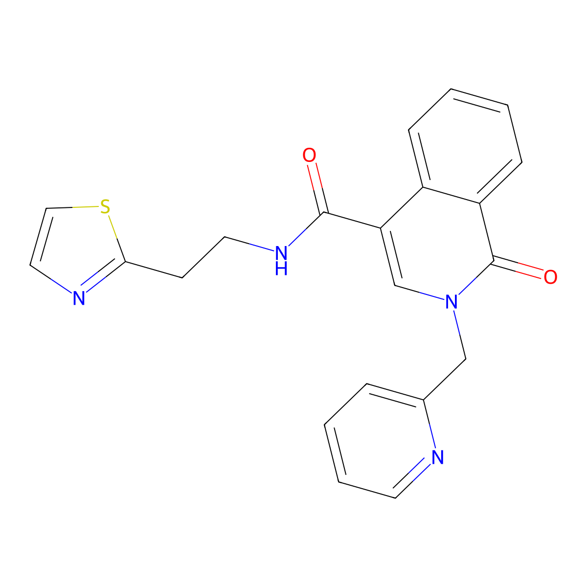 1-oxo-2-(pyridin-2-ylmethyl)-N-[2-(1,3-thiazol-2-yl)ethyl]-1,2-dihydroisoquinoline-4-carboxamide molecular structure, CAS 1401576-10-0