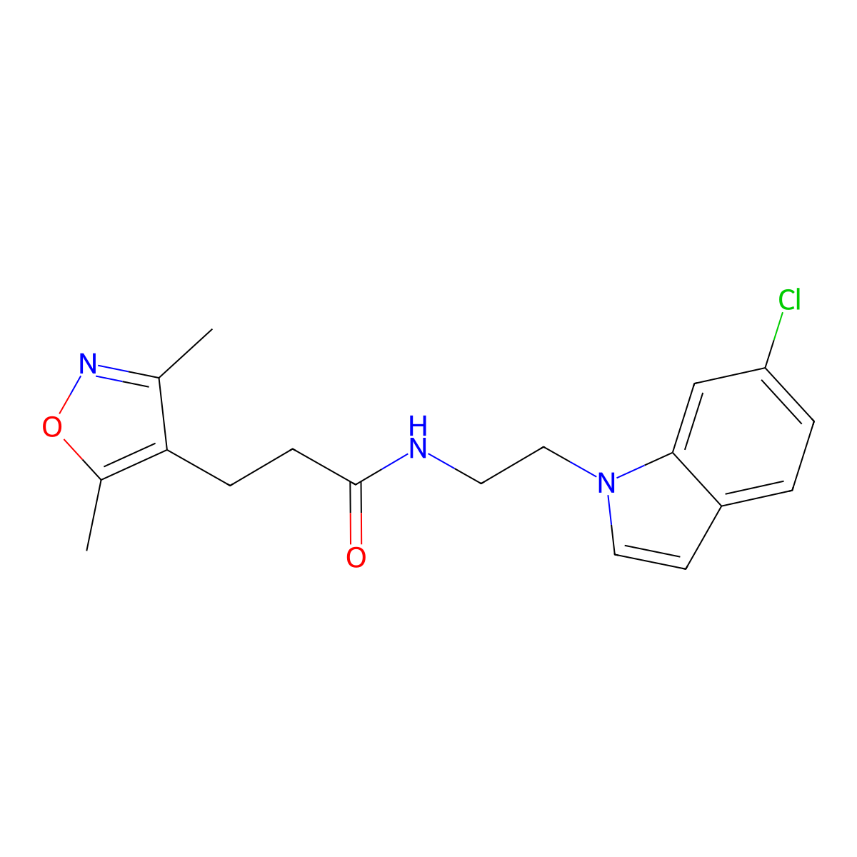 N-[2-(6-chloro-1H-indol-1-yl)ethyl]-3-(3,5-dimethyl-1,2-oxazol-4-yl)propanamide molecular structure, CAS 1401576-11-1