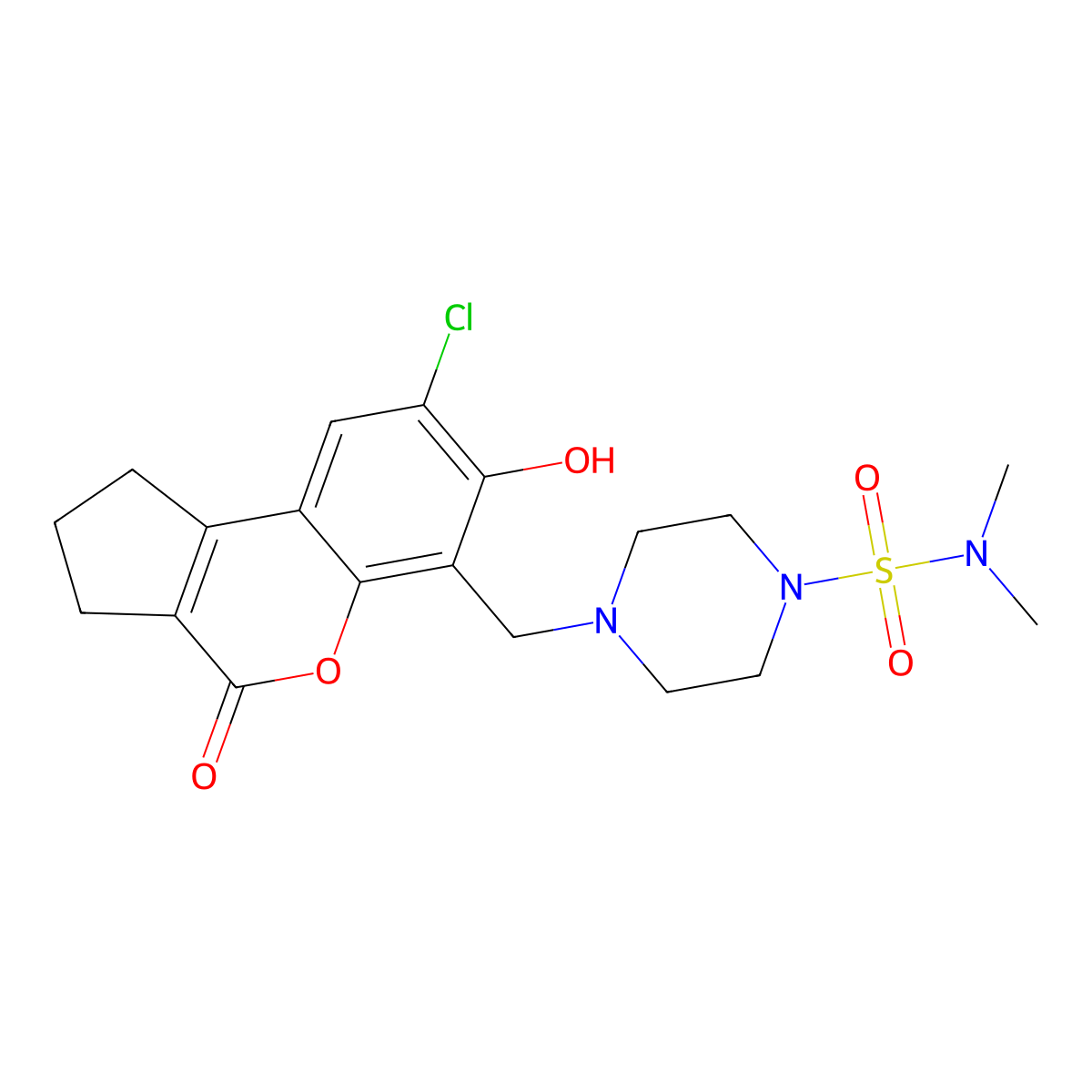 4-[(8-chloro-7-hydroxy-4-oxo-1,2,3,4-tetrahydrocyclopenta[c]chromen-6-yl)methyl]-N,N-dimethylpiperazine-1-sulfonamide molecular structure, CAS 1401576-24-6