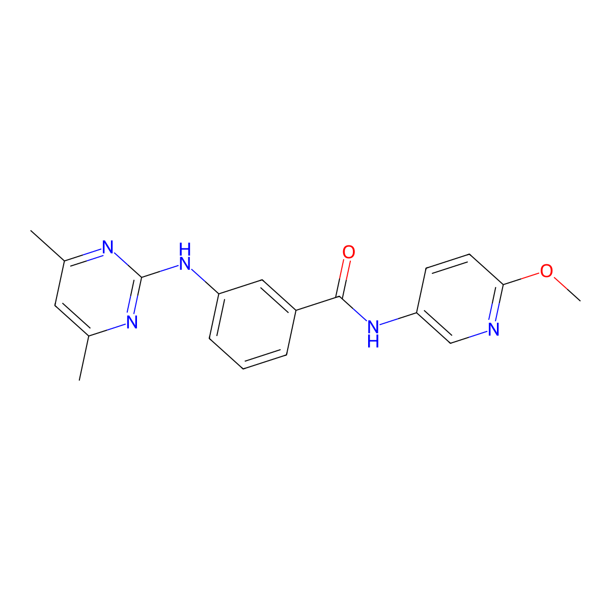 3-((4,6-dimethylpyrimidin-2-yl)amino)-N-(6-methoxypyridin-3-yl)benzamide molecular structure, CAS 1401576-38-2