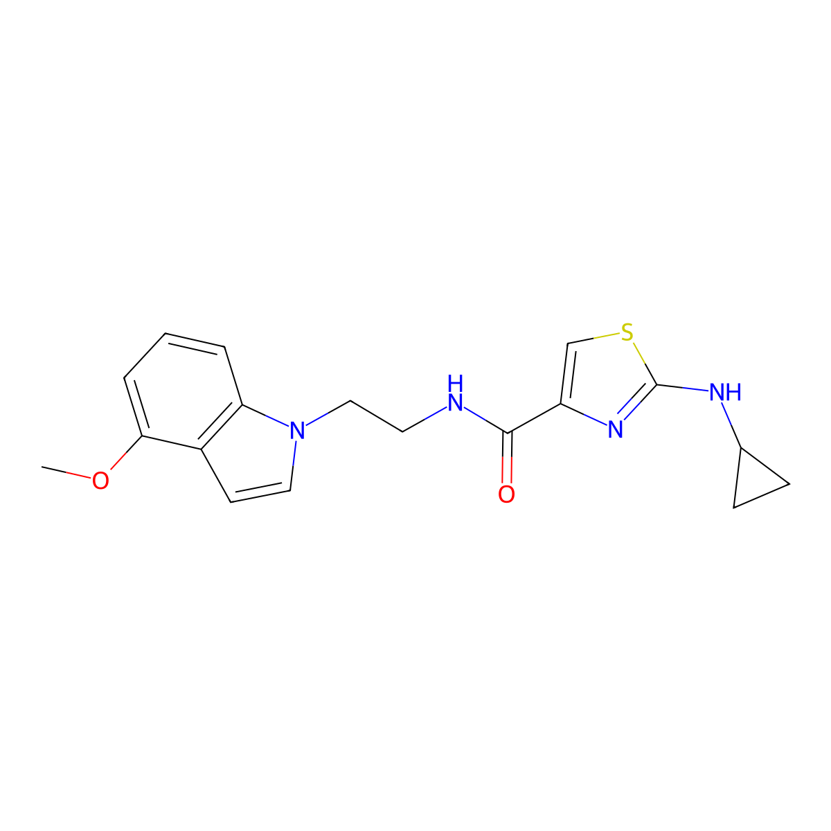 2-(cyclopropylamino)-N-[2-(4-methoxy-1H-indol-1-yl)ethyl]-1,3-thiazole-4-carboxamide molecular structure, CAS 1401576-73-5