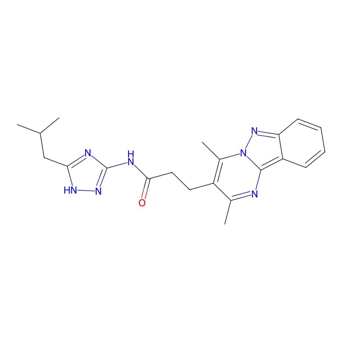 3-(2,4-dimethylpyrimido[1,2-b]indazol-3-yl)-N-(5-isobutyl-1H-1,2,4-triazol-3-yl)propanamide molecular structure, CAS 1401576-75-7