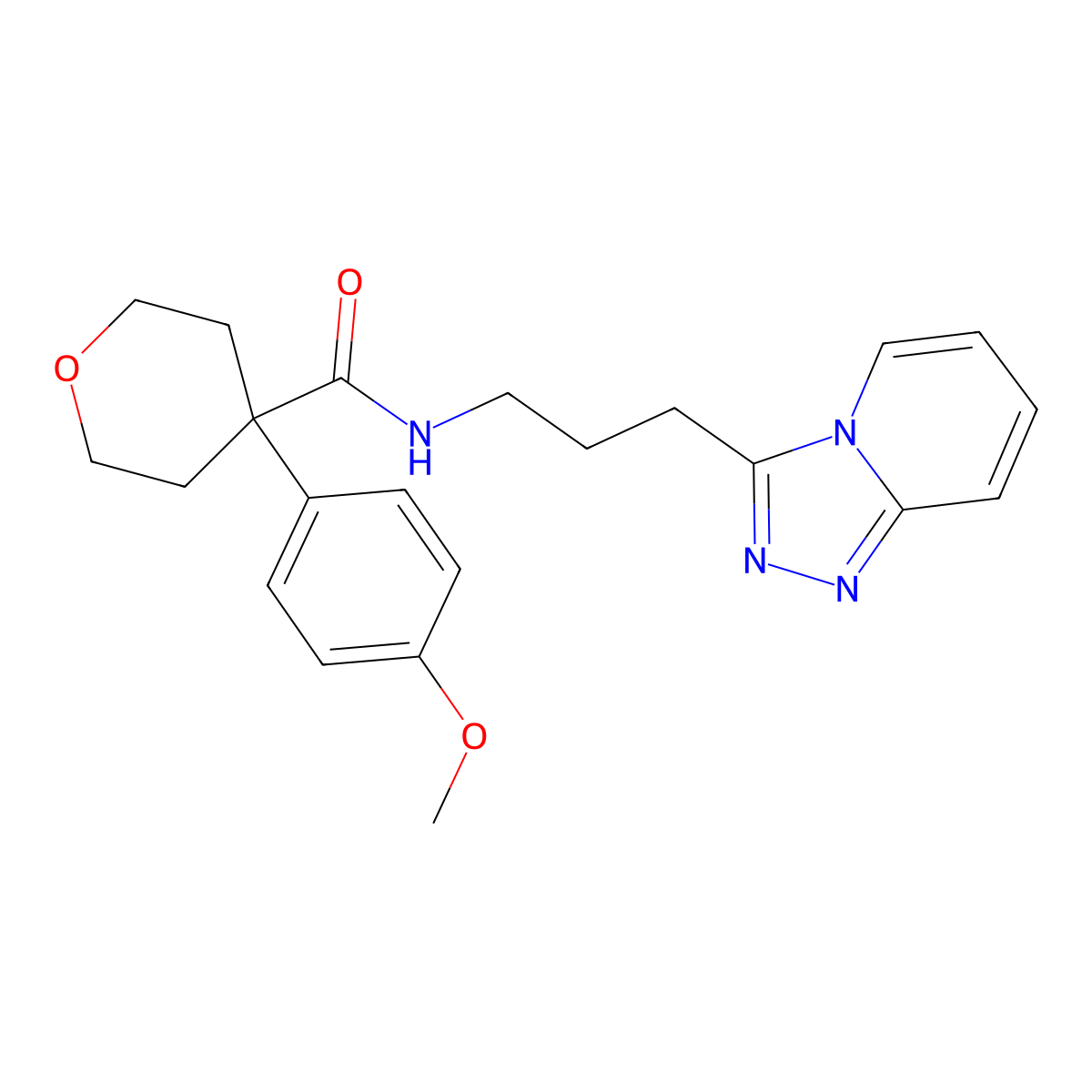 4-(4-methoxyphenyl)-N-[3-([1,2,4]triazolo[4,3-a]pyridin-3-yl)propyl]tetrahydro-2H-pyran-4-carboxamide molecular structure, CAS 1401576-79-1
