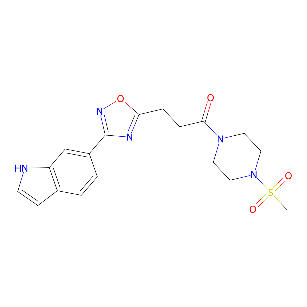 3-[3-(1H-indol-6-yl)-1,2,4-oxadiazol-5-yl]-1-[4-(methylsulfonyl)piperazin-1-yl]propan-1-one molecular structure, CAS 1401576-83-7