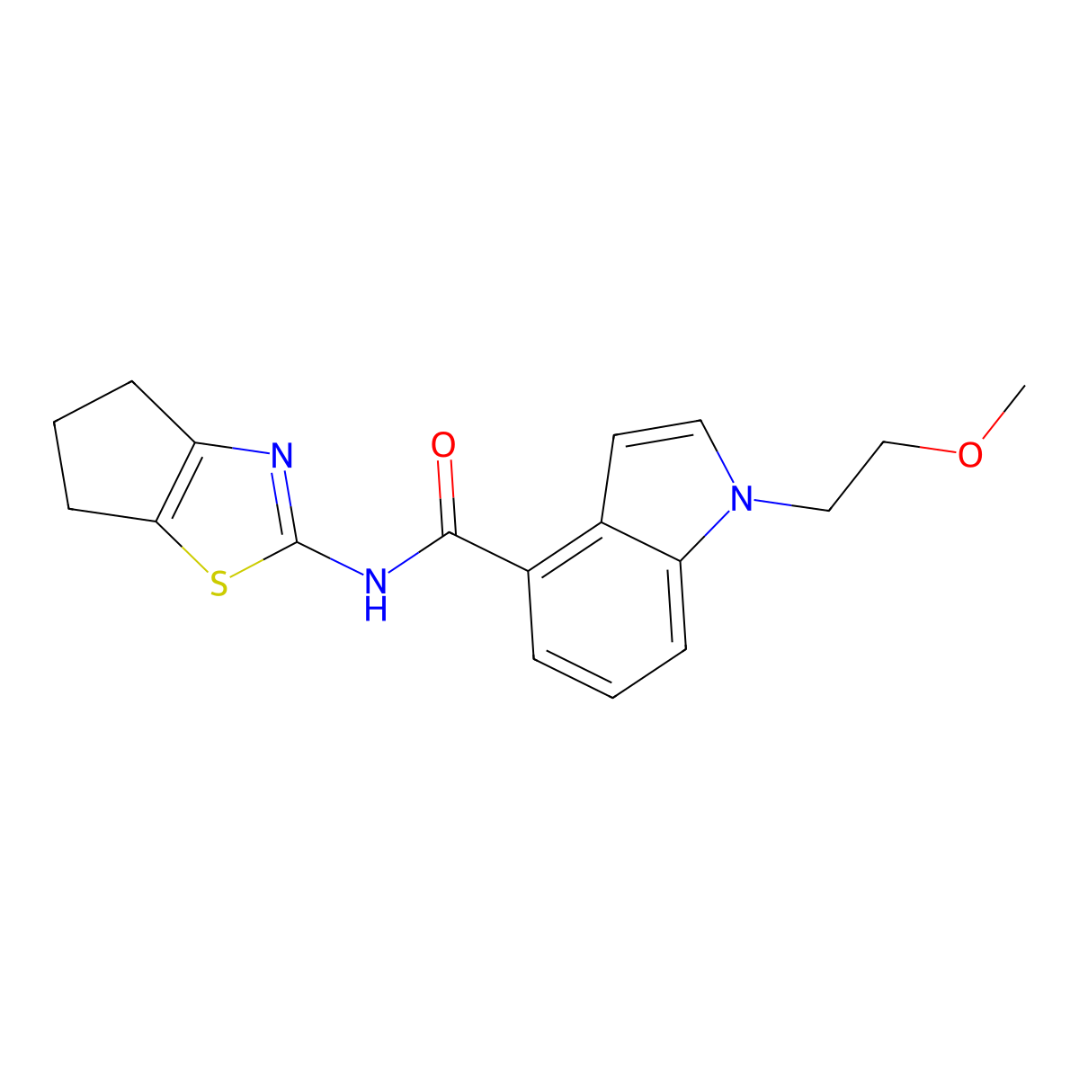 N-(5,6-dihydro-4H-cyclopenta[d]thiazol-2-yl)-1-(2-methoxyethyl)-1H-indole-4-carboxamide molecular structure, CAS 1401576-89-3