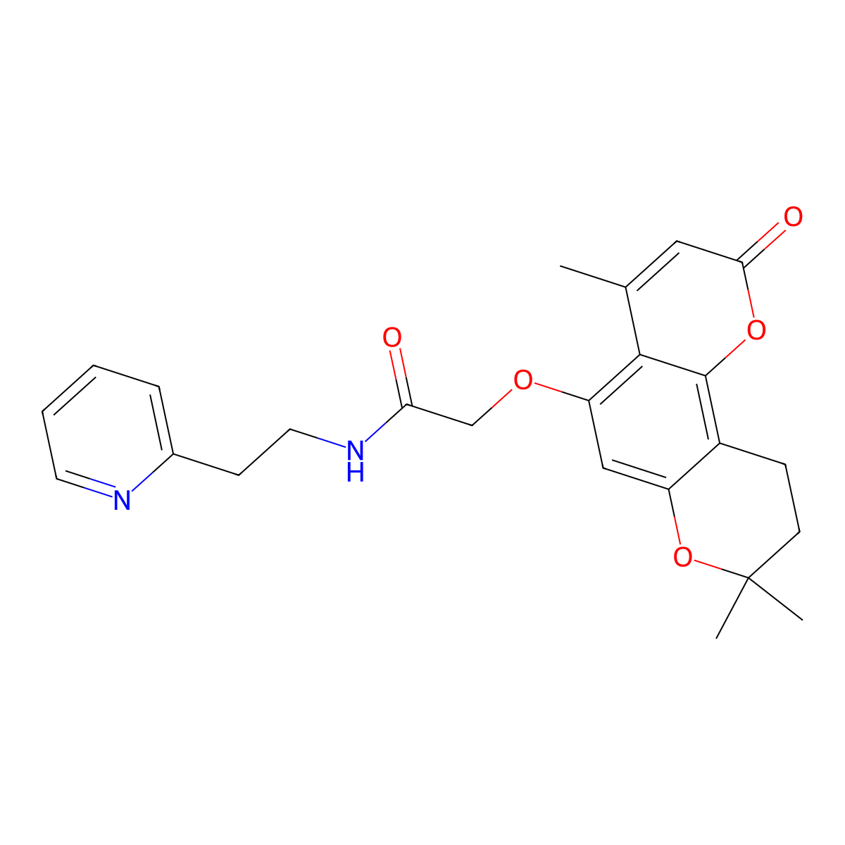 N-[2-(2-pyridyl)ethyl]-2-[(4,8,8-trimethyl-2-oxo-9,10-dihydro-2H,8H-pyrano[2,3-f]chromen-5-yl)oxy]acetamide molecular structure, CAS 1401576-91-7