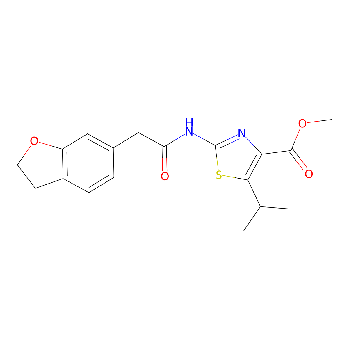 Methyl 2-[(2,3-dihydro-1-benzofuran-6-ylacetyl)amino]-5-(propan-2-yl)-1,3-thiazole-4-carboxylate molecular structure, CAS 1401577-02-3