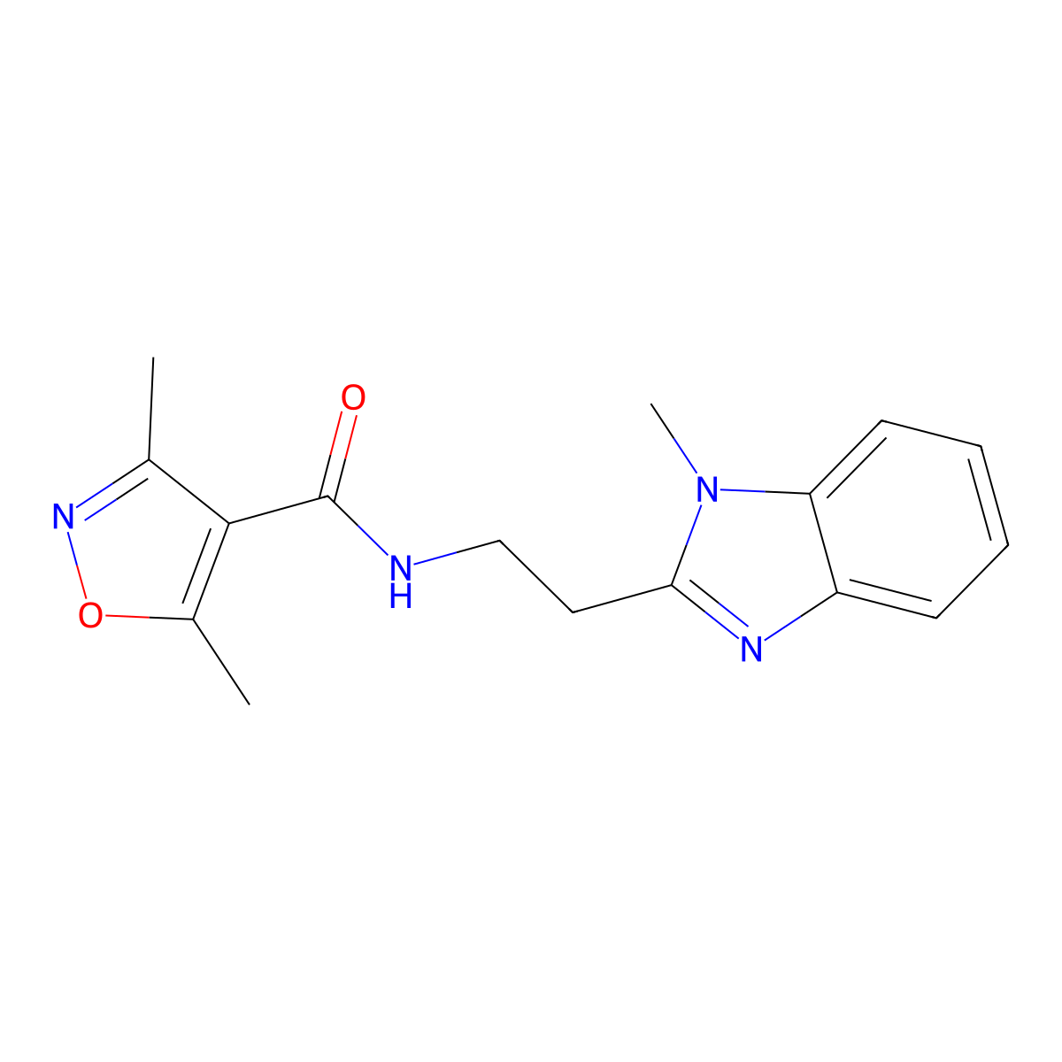 3,5-dimethyl-N-[2-(1-methyl-1H-benzimidazol-2-yl)ethyl]-1,2-oxazole-4-carboxamide molecular structure, CAS 1401577-04-5