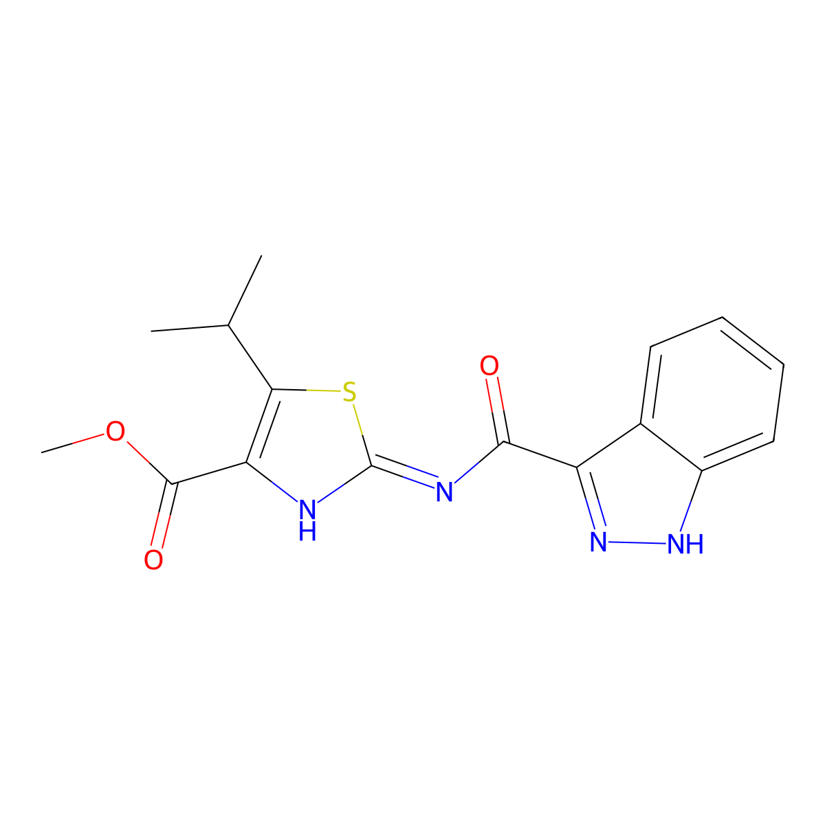 methyl 2-[(1H-indazol-3-ylcarbonyl)amino]-5-(propan-2-yl)-1,3-thiazole-4-carboxylate molecular structure, CAS 1401577-25-0