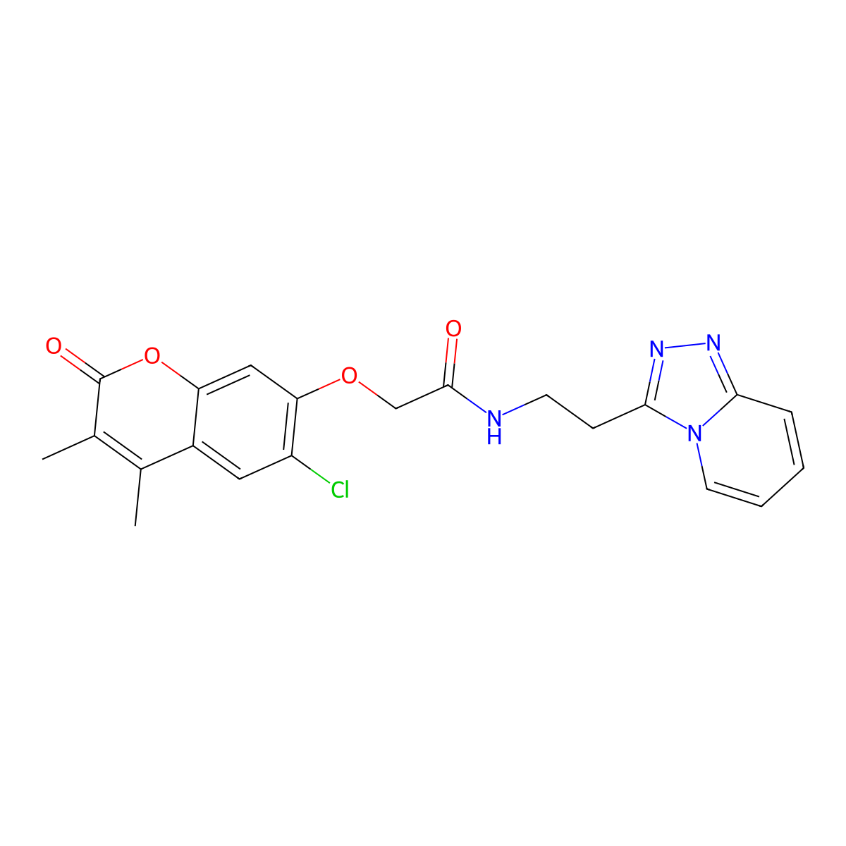 2-[(6-chloro-3,4-dimethyl-2-oxo-2H-chromen-7-yl)oxy]-N-[2-([1,2,4]triazolo[4,3-a]pyridin-3-yl)ethyl]acetamide molecular structure, CAS 1401577-41-0