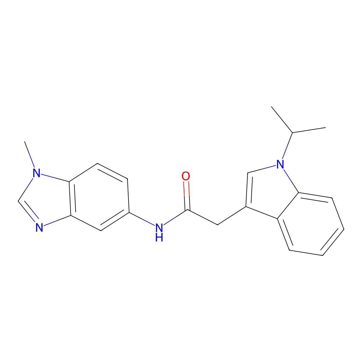 N-(1-methyl-1H-benzimidazol-5-yl)-2-[1-(propan-2-yl)-1H-indol-3-yl]acetamide molecular structure, CAS 1401577-53-4