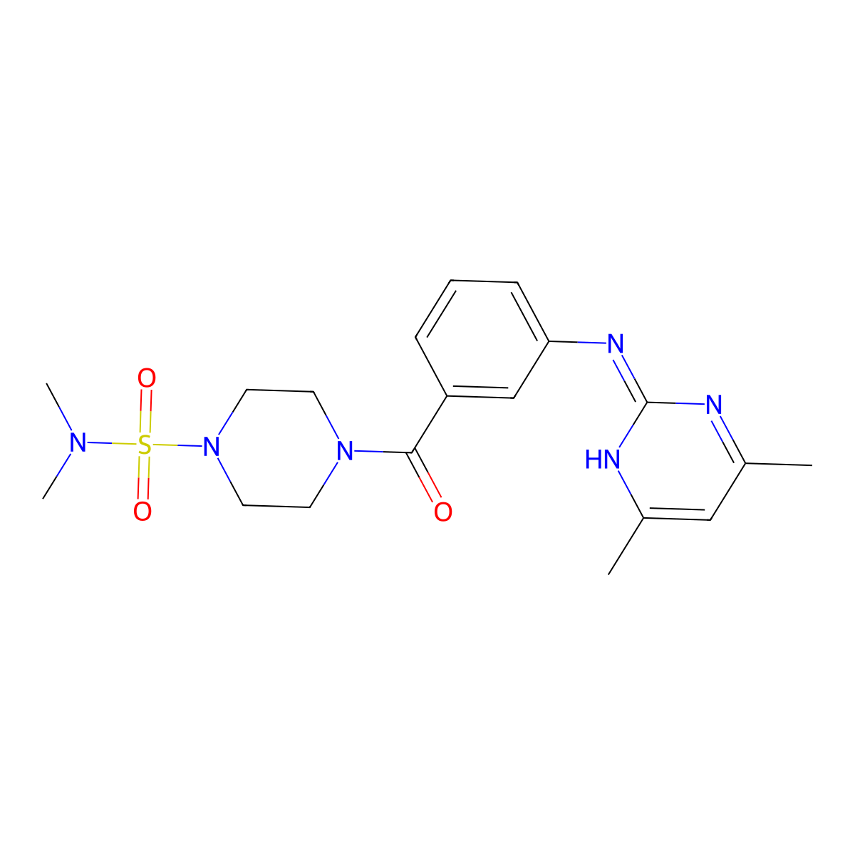 4-(3-((4,6-dimethylpyrimidin-2-yl)amino)benzoyl)-N,N-dimethylpiperazine-1-sulfonamide molecular structure, CAS 1401577-56-7